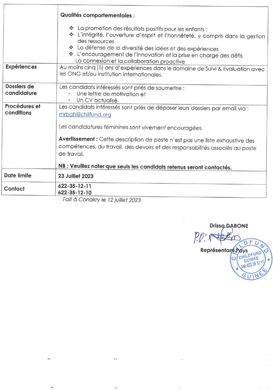 AVIS DE RECRUTEMENT D’UN PRESTATAIRE AU POSTE DE RESPONSABLE SUIVI &amp; EVALUATION-PROJET TB/VIH | Page 3