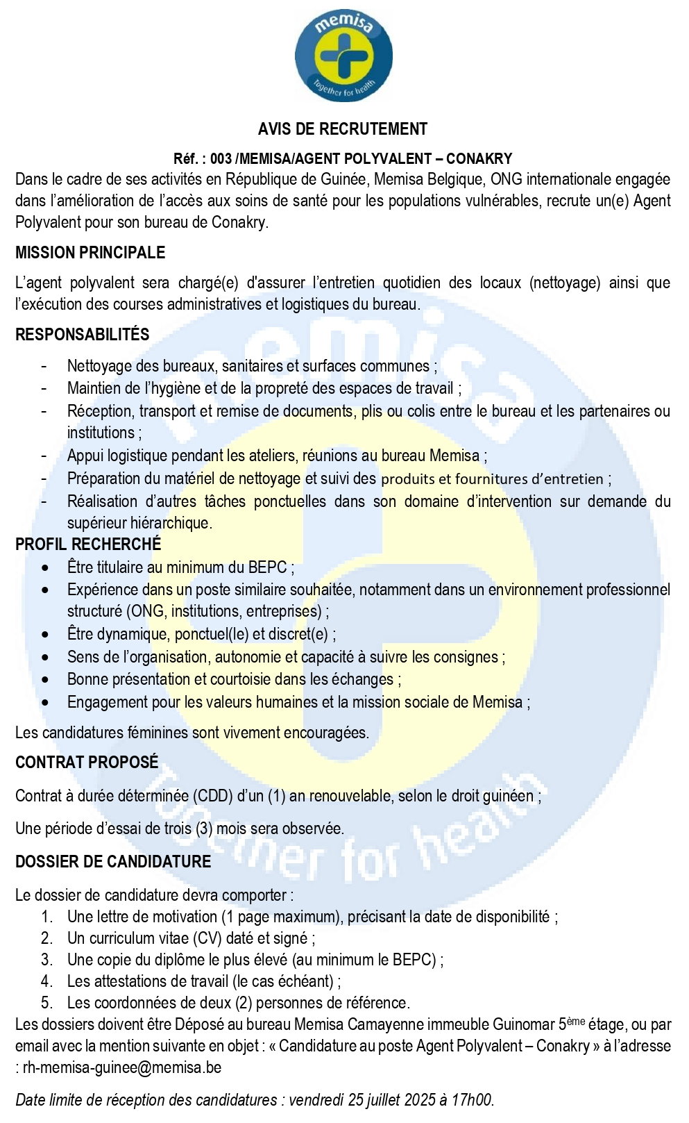 Avis de recrutement d'un(e) agent polyvalent