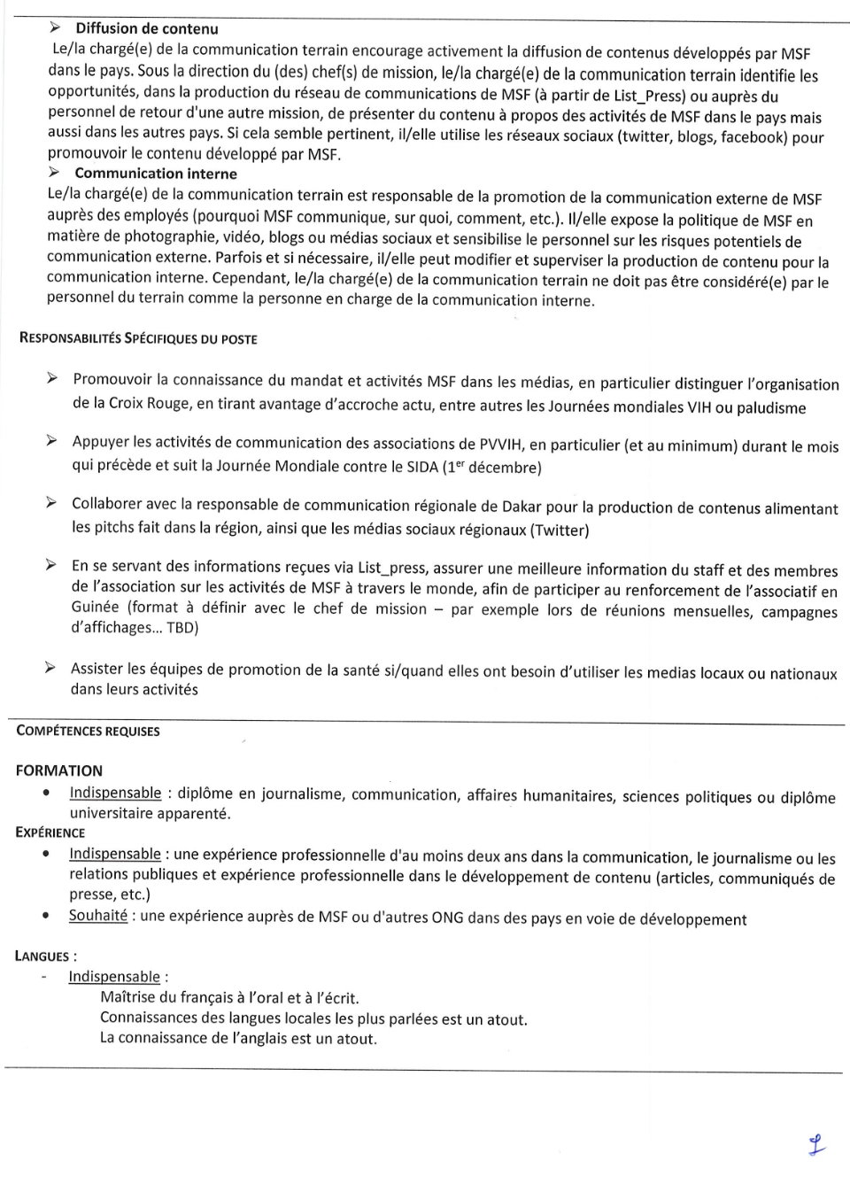 AVIS DE RECRUTEMENT D'UN CHARGÉ DE LA COMMUNICATION TERRAIN | Page 2
