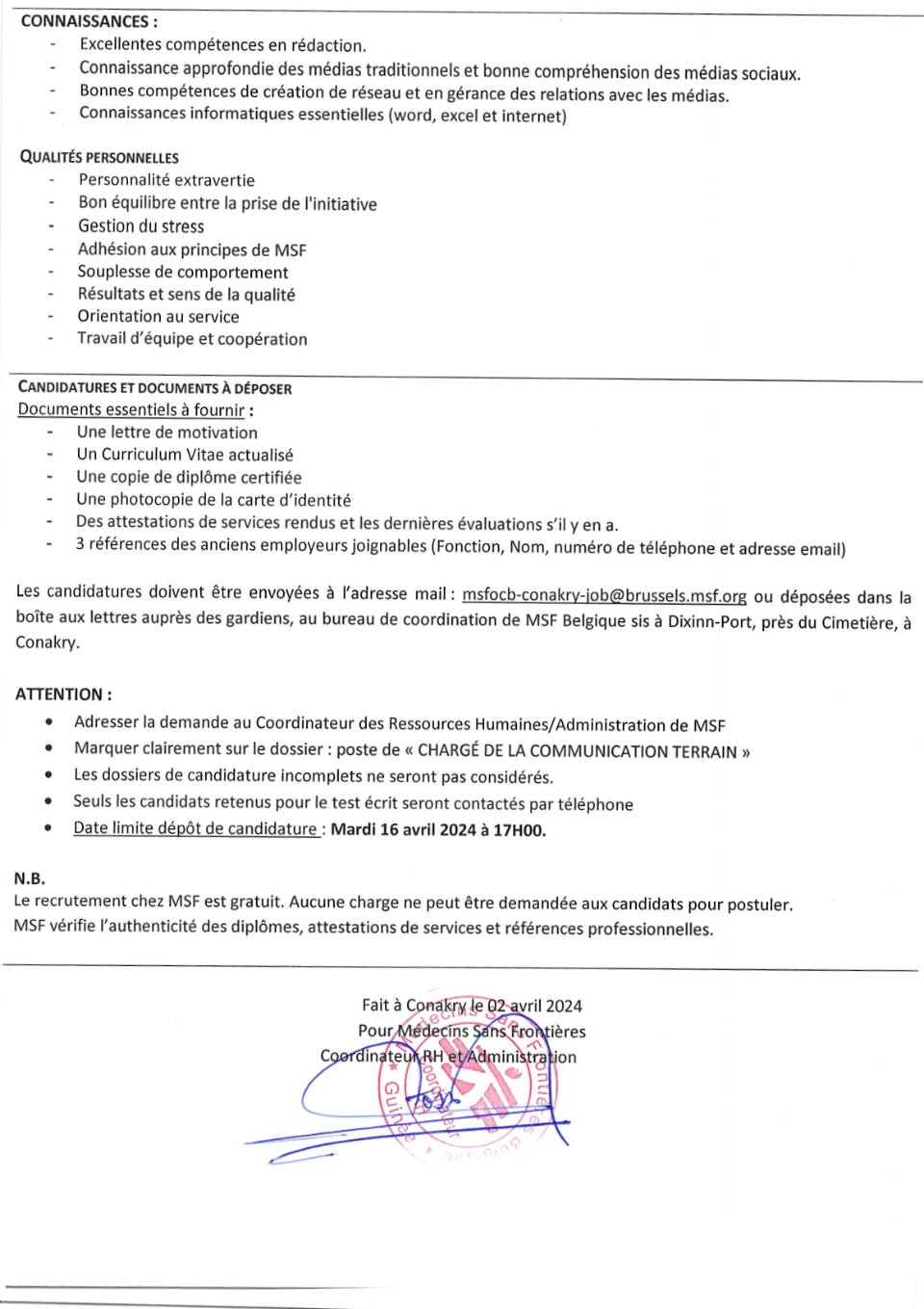 AVIS DE RECRUTEMENT D'UN CHARGÉ DE LA COMMUNICATION TERRAIN | Page 3