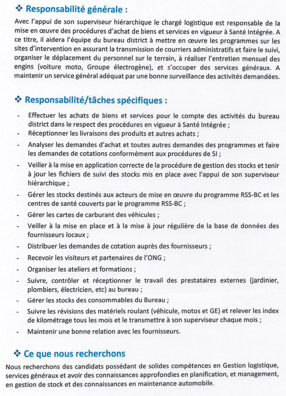 Avis de recrutement d'un (e) Chargé (e) Logistique-Bureau Kouroussa | Page 2