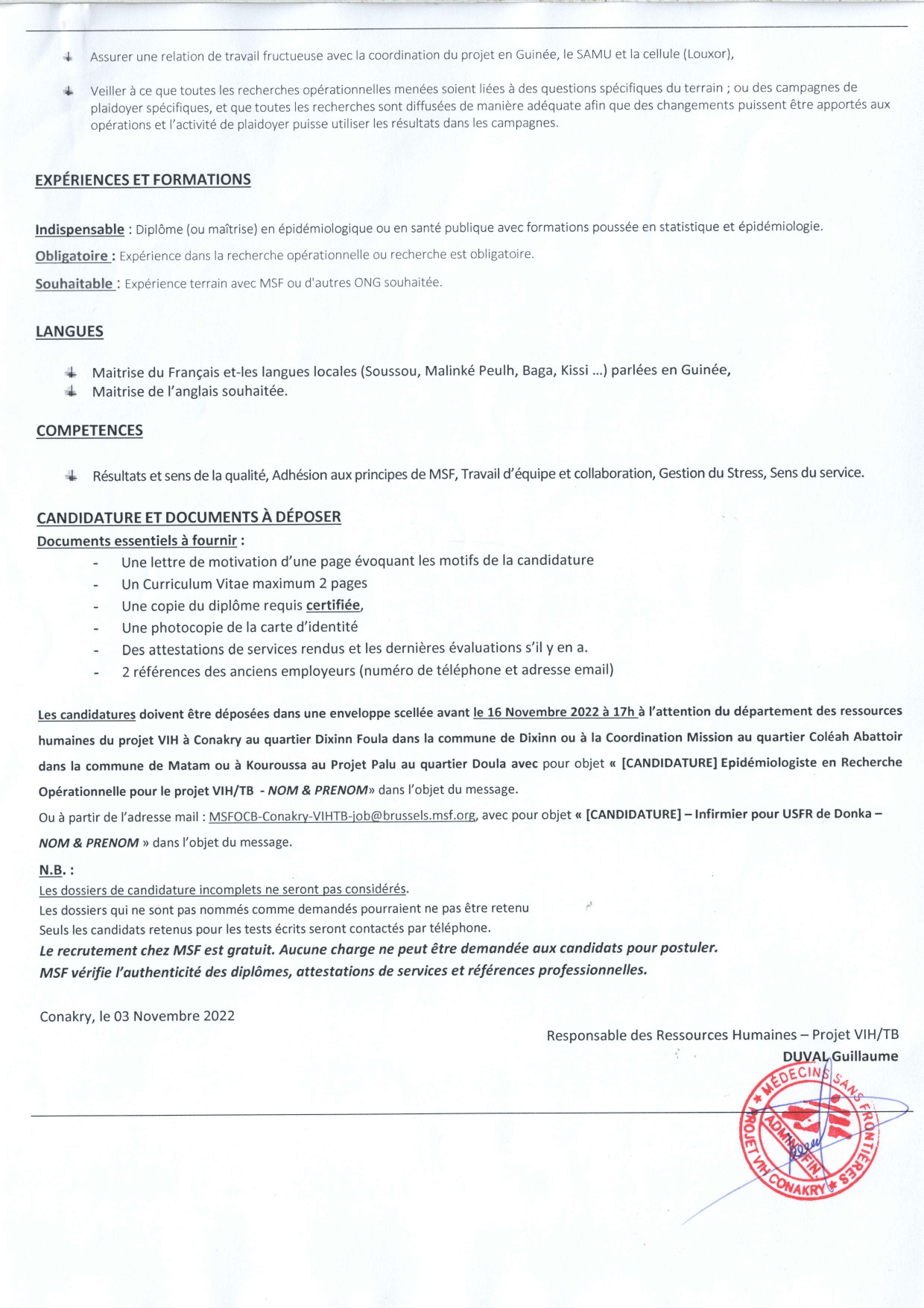 Avis de recrutement d'un Epidémiologiste en recherche opérationnelle | page 2