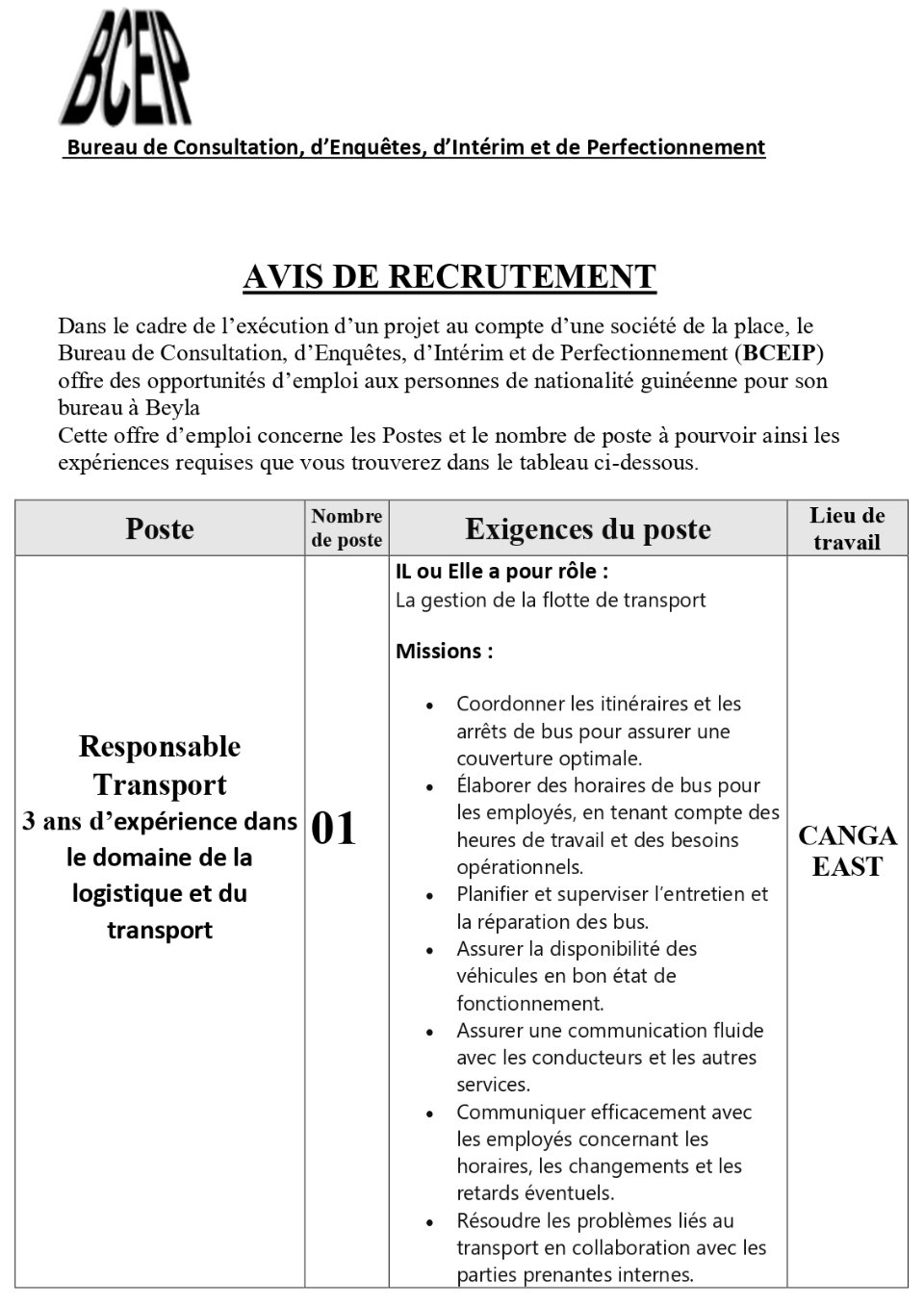 AVIS DE RECRUTEMENT DE PLUSIEURS POSTES | Page 1