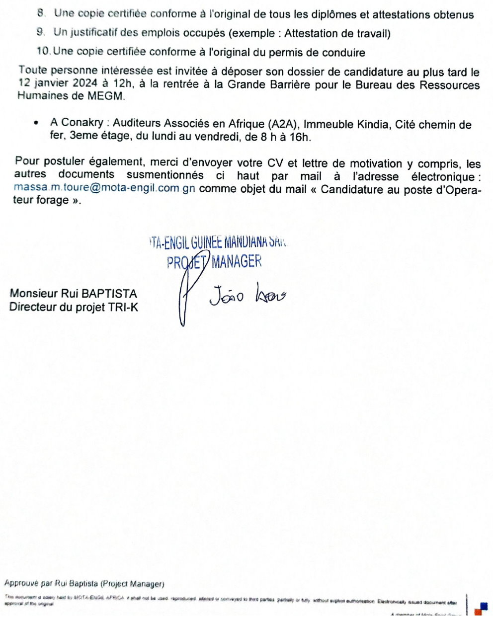 AVIS DE RECRUTEMENT DE 8 OPÉRATEURS DE FORAGES | Page 2