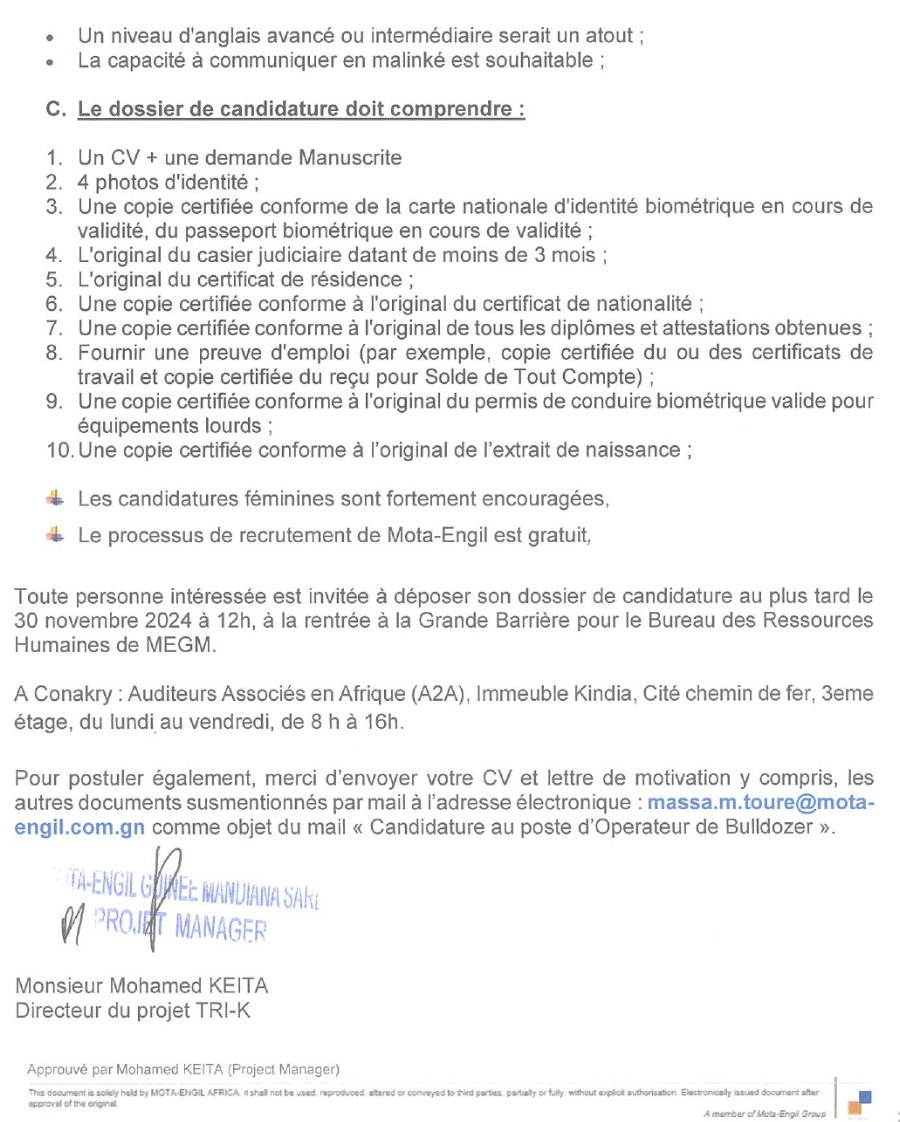 Avis de recrutement de dix (10) opérateurs de bulldozer pour un contrat à durée déterminée (cdd) | Page 2