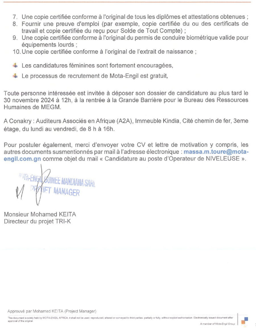 Avis de recrutement de cinq (05) opérateurs de niveleuse pour un contrat à durée déterminée (cdd) | Page 2