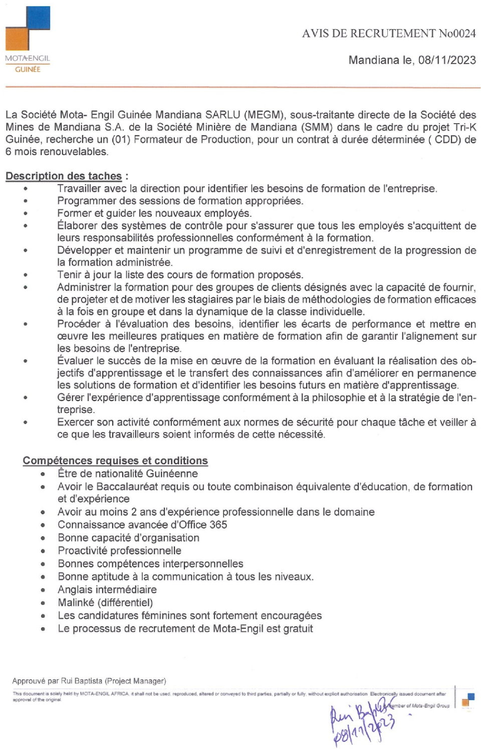 Recrutement D'un (01) Formateur De Production | Page 1