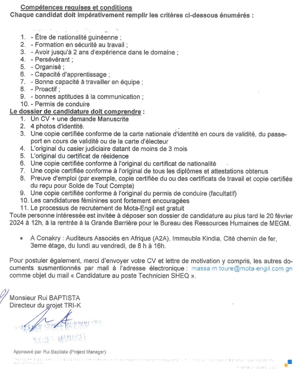 Avis de recrutement d'un (01) Technicien de Santé Sécurité Environnement et Qualité pour le compte du département SHEQ | Page 2