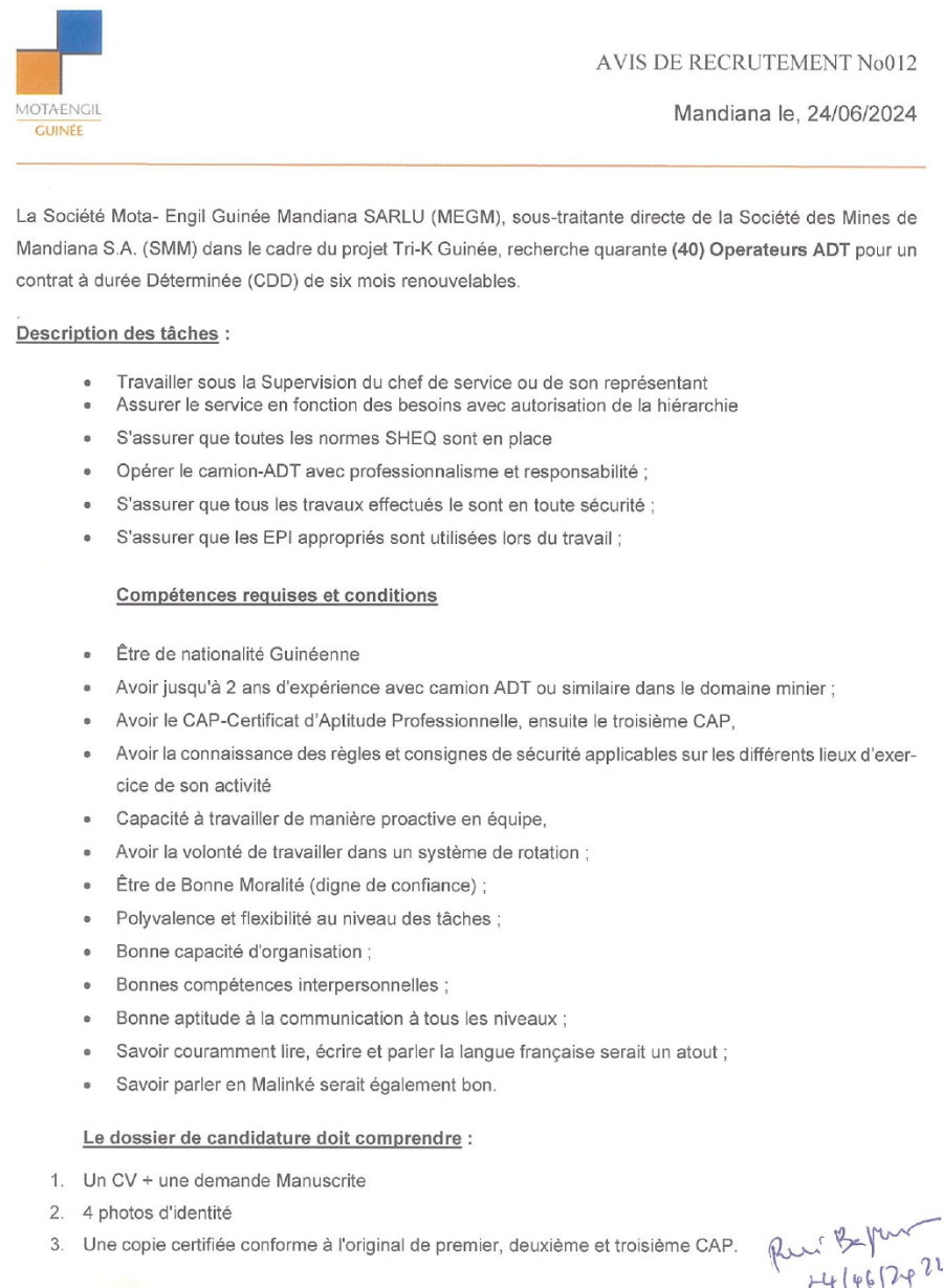 Avis de recrutement de 40 Opérateurs ADT | Page 1