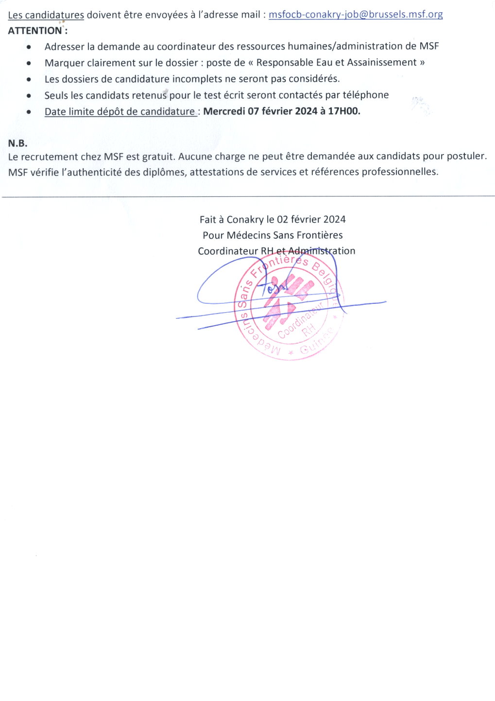 AVIS DE RECRUTEMENT D'UN (1) RESPONSABLE EAU ET ASSAINISSEMENT | Page 3