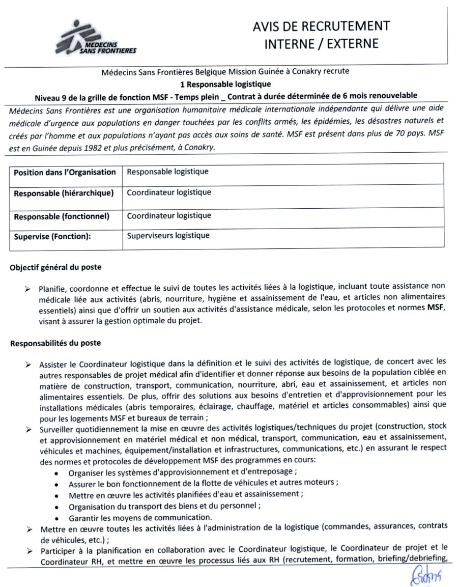 Recrutement D'un Responsable Logistique | Page 1
