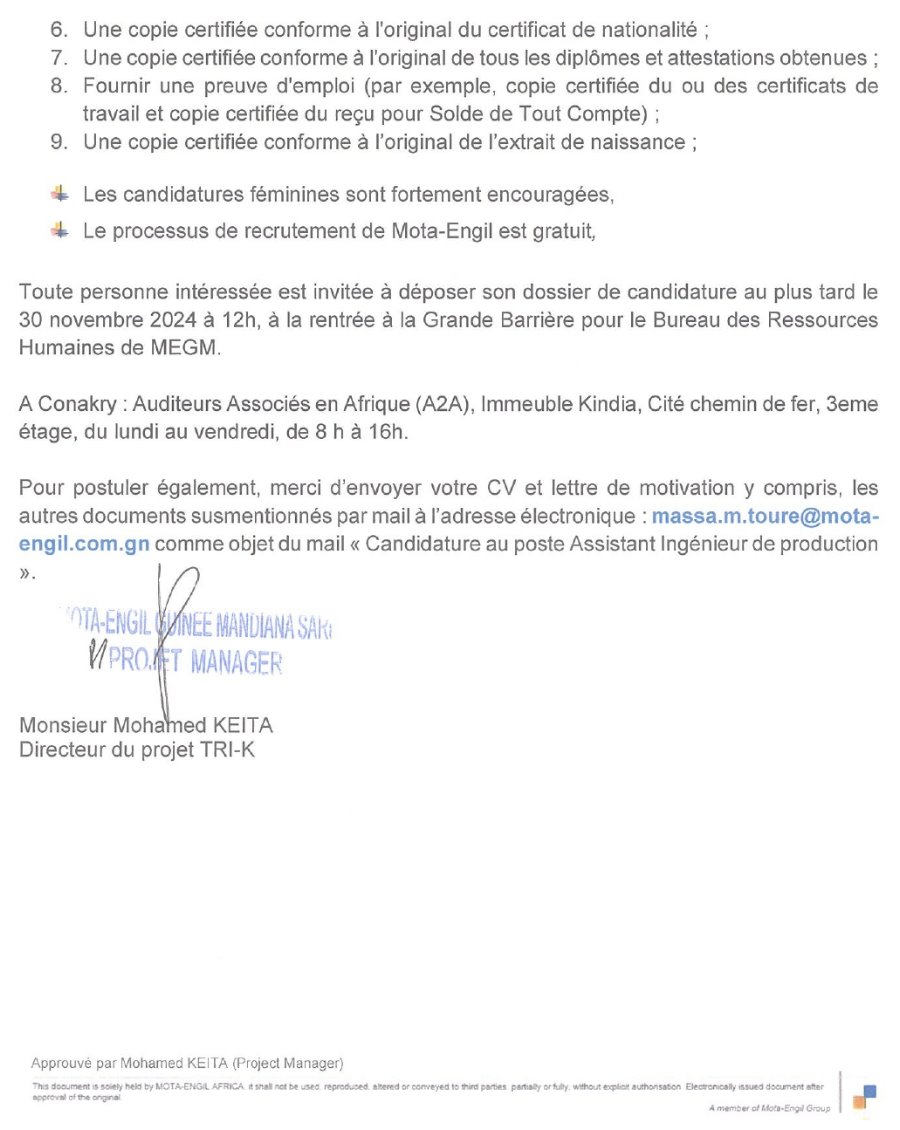 Avis de recrutement d'un (01) assistant ingénieur de production pour un contrat à durée déterminée (cdd) | Page 2
