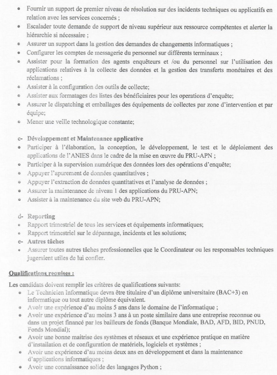 Avis A Manifestations D'intérêt Pour Des Services De Consultants Pour Le Recrutement D'un Technicien Informatique | Page 2