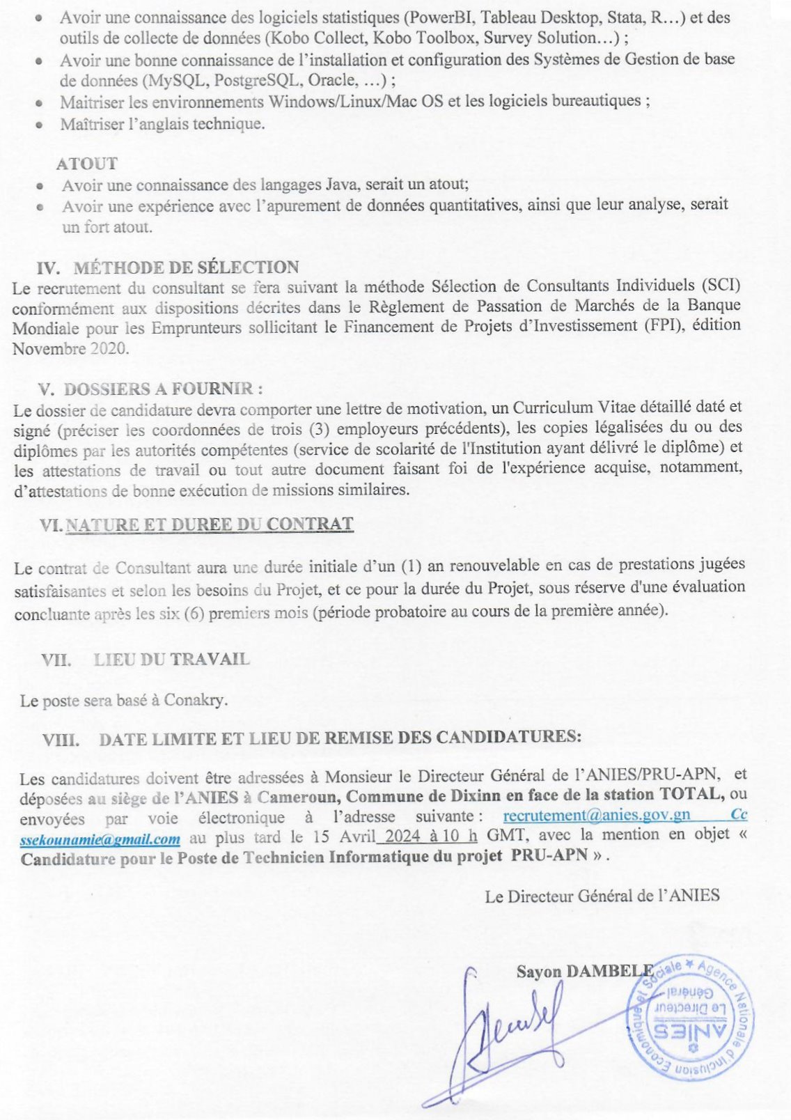 Avis A Manifestations D'intérêt Pour Des Services De Consultants Pour Le Recrutement D'un Technicien Informatique | Page 3