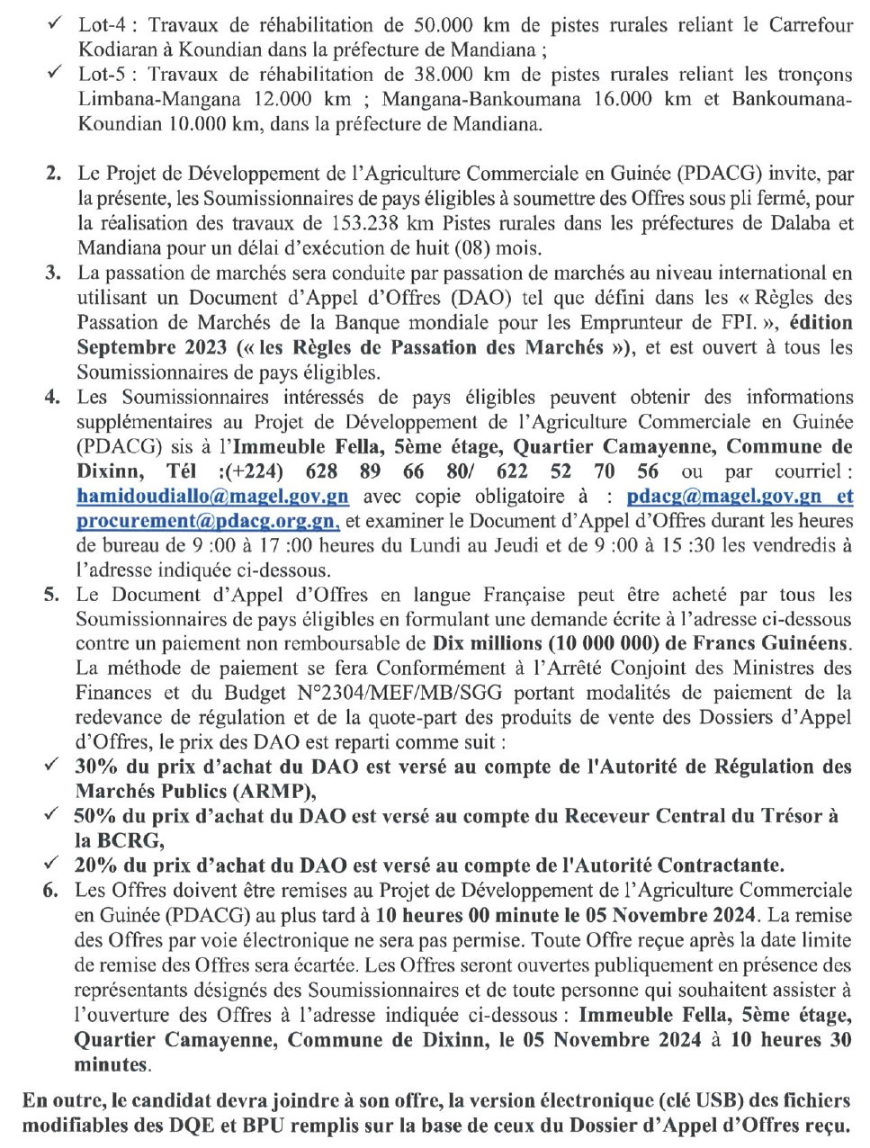 Travaux de réalisation de 153.238 km Pistes rurales dans les préfectures de Dalaba et Mandiana | Page 2
