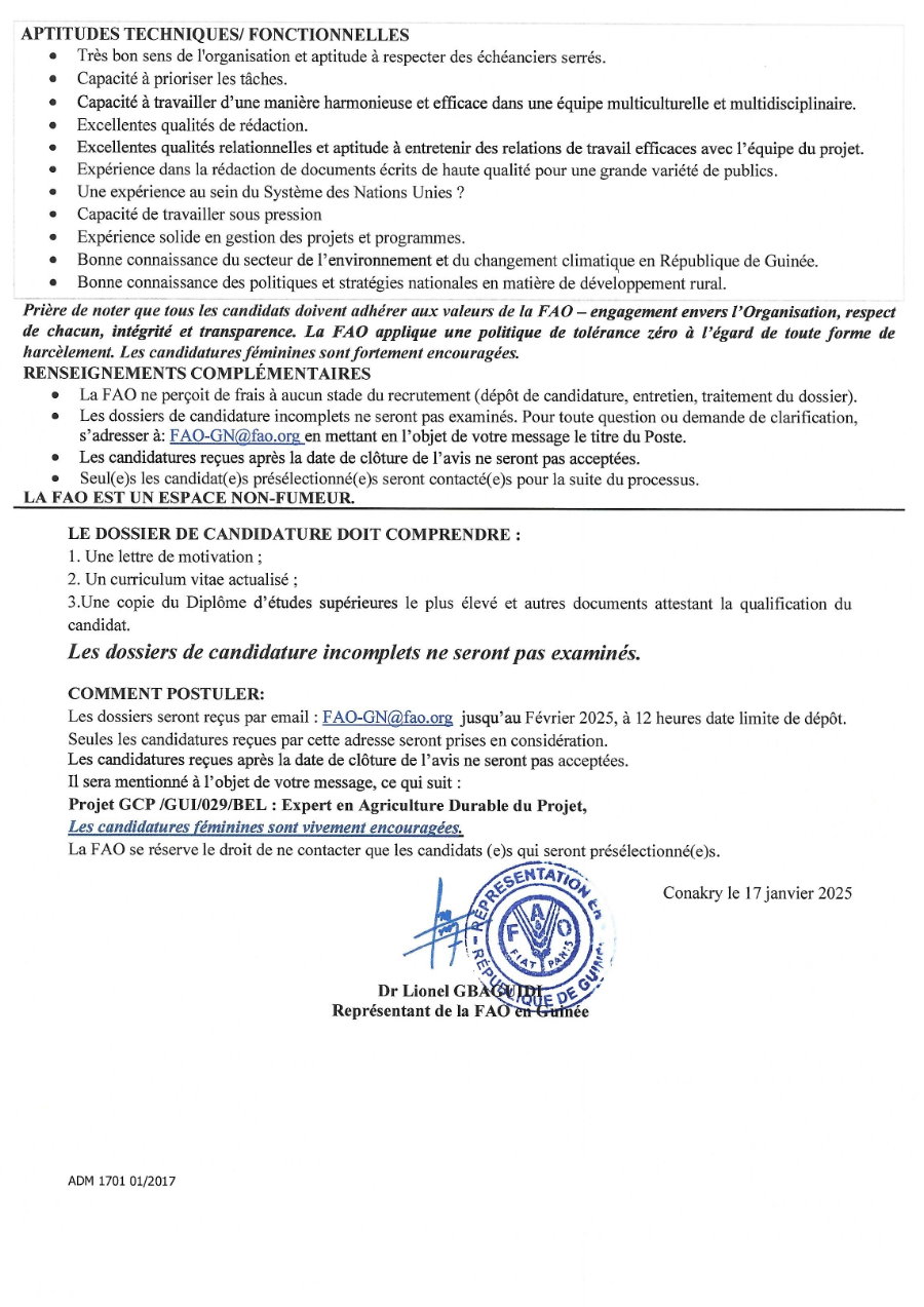 Avis de recrutement d'un expert en agriculture durable du projet | Page 4