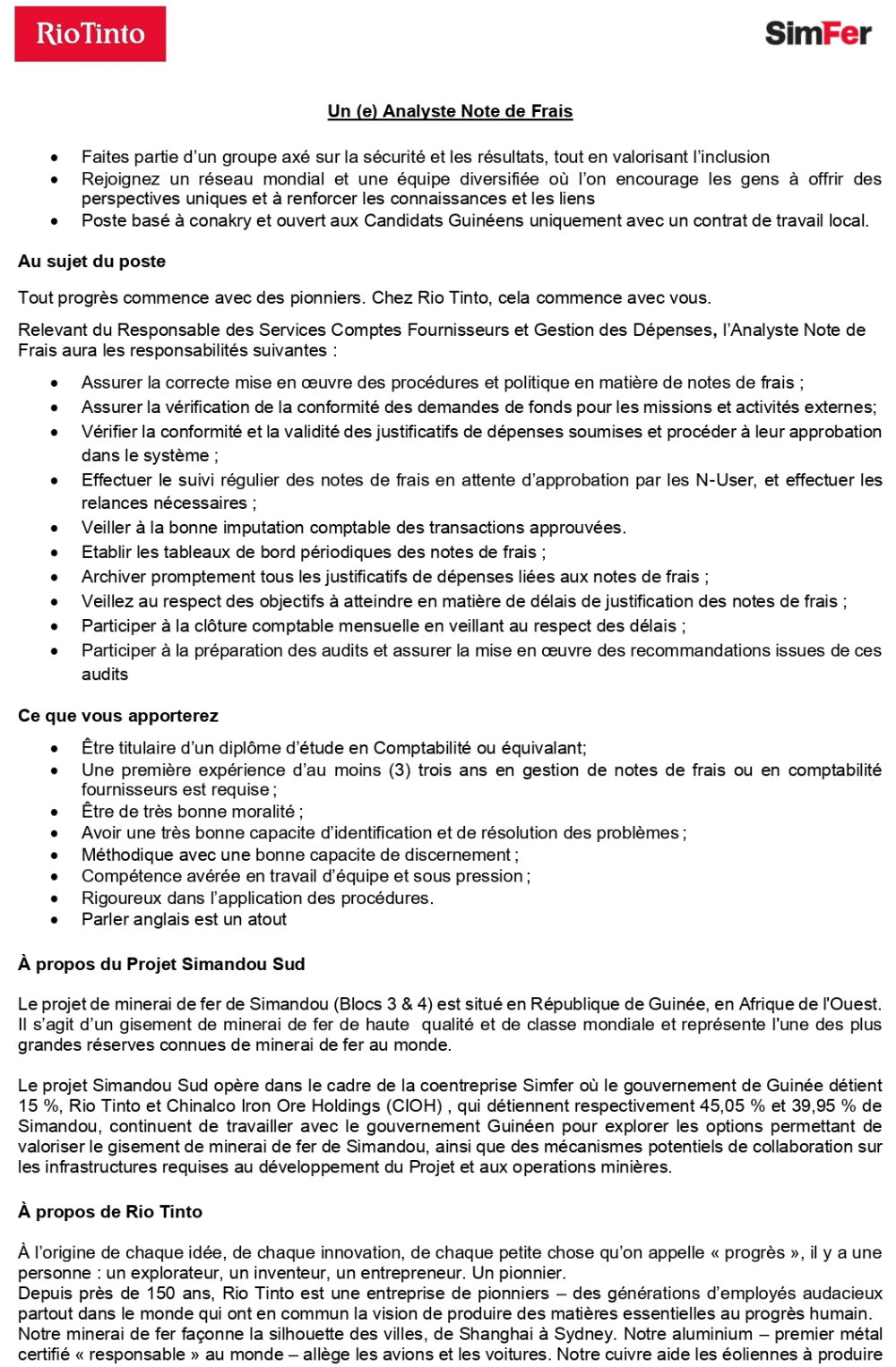 Un (e) Analyste Note de Frais | page 1