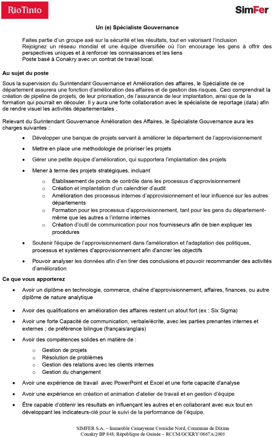 Un (e) Spécialiste Gouvernance | Page 1