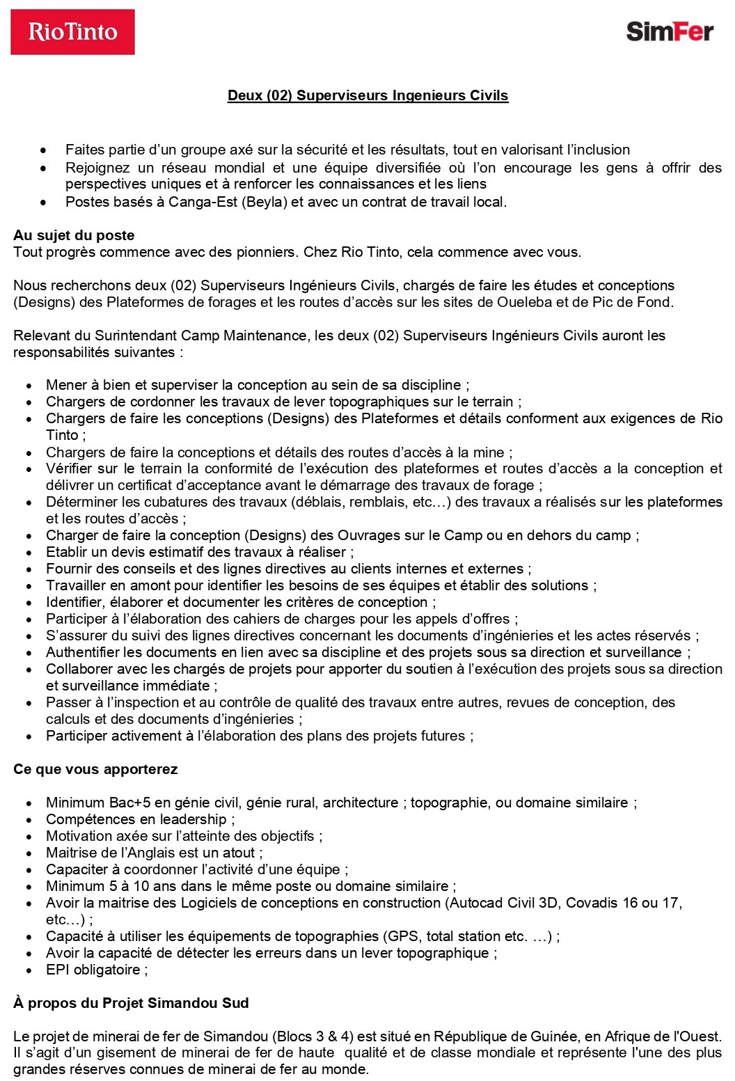 Deux (02) Superviseurs Ingenieurs Civils | page 1