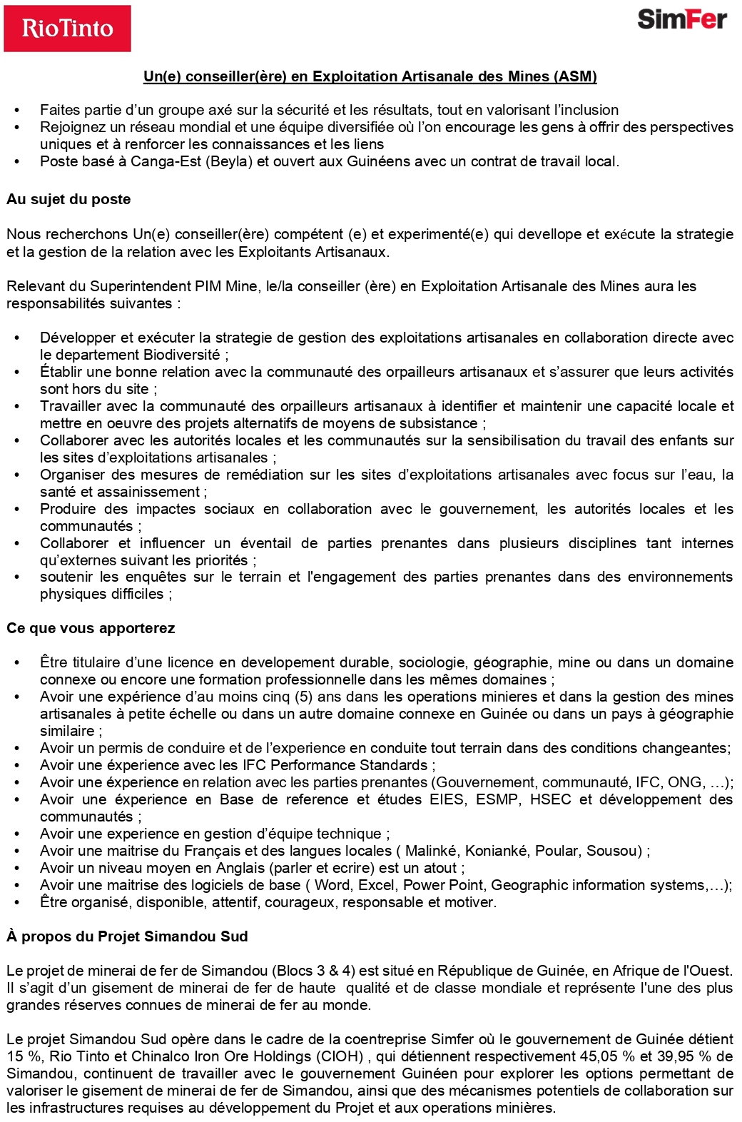 Un(e) conseiller(ère) en Exploitation Artisanale des Mines (ASM) | Page 1