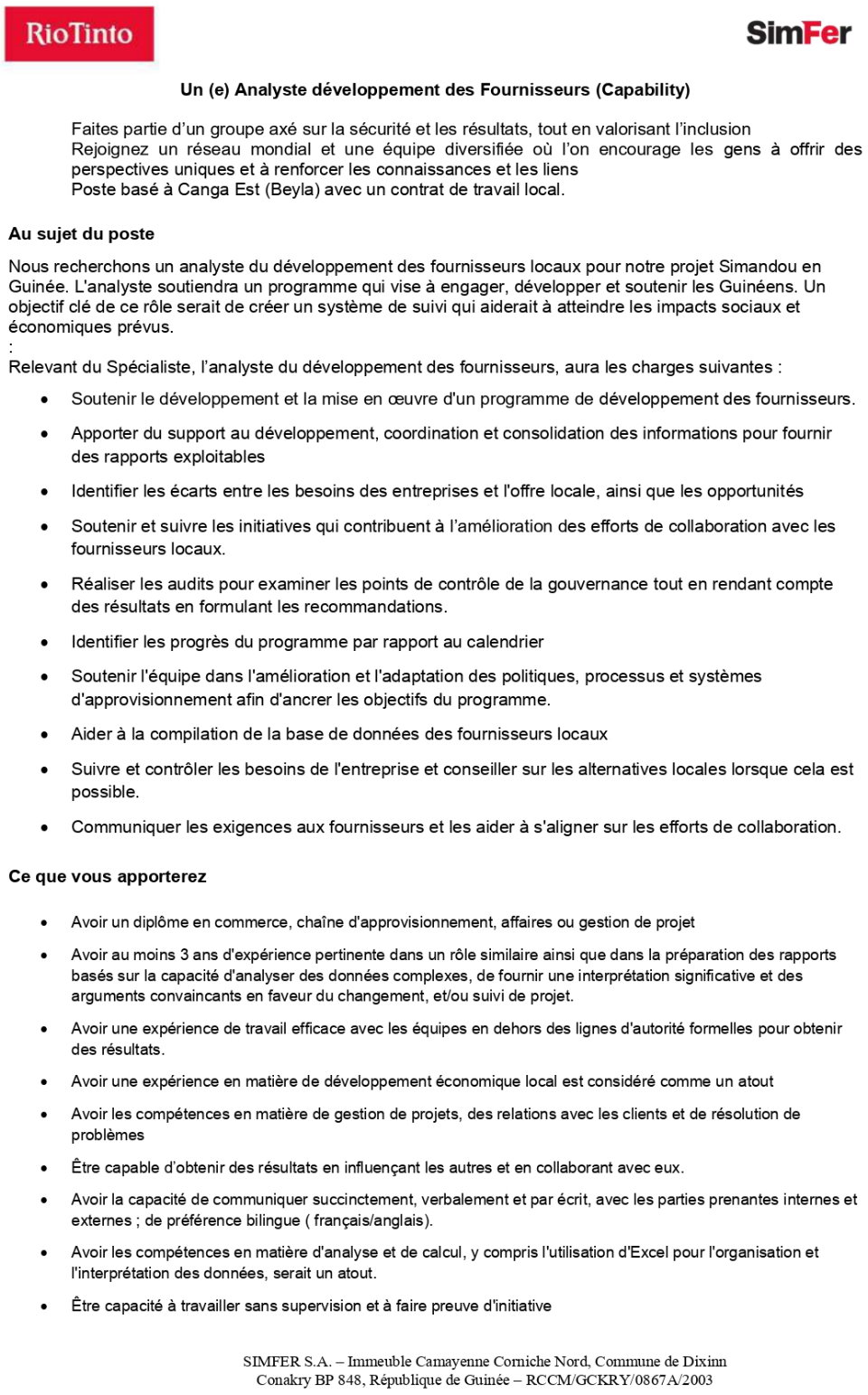 Un (e) Analyste développement des Fournisseurs (Capability) | Page 1