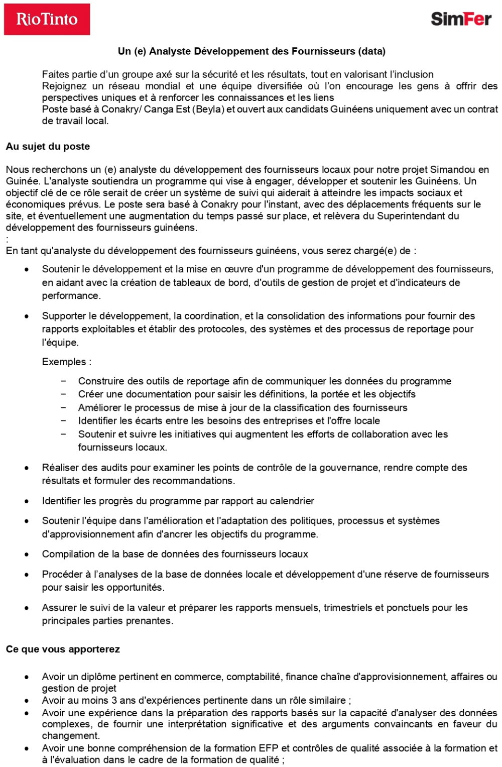 Un (e) Analyste Développement des Fournisseurs (data) | page 1
