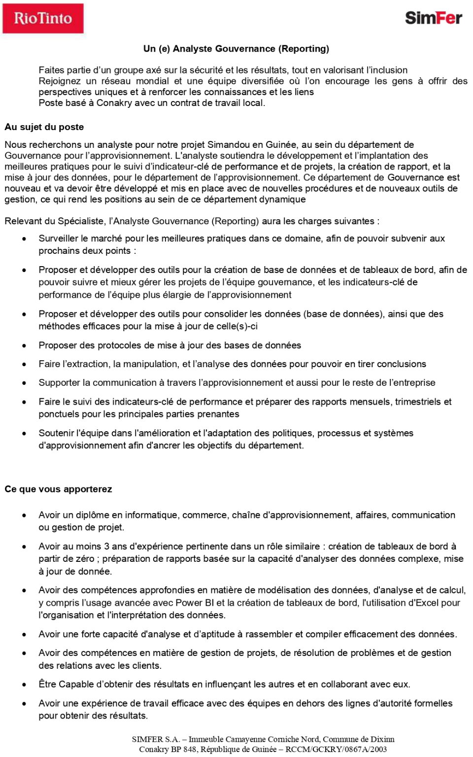 Un (e) Analyste Gouvernance (Reporting) | Page 1