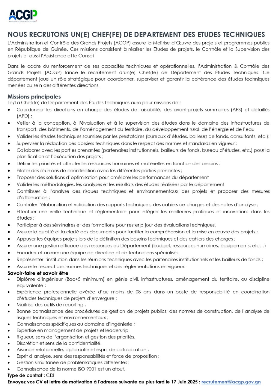 UN(E) CHEF(FE) DE DEPARTEMENT DES ETUDES TECHNIQUES | PAGE 1