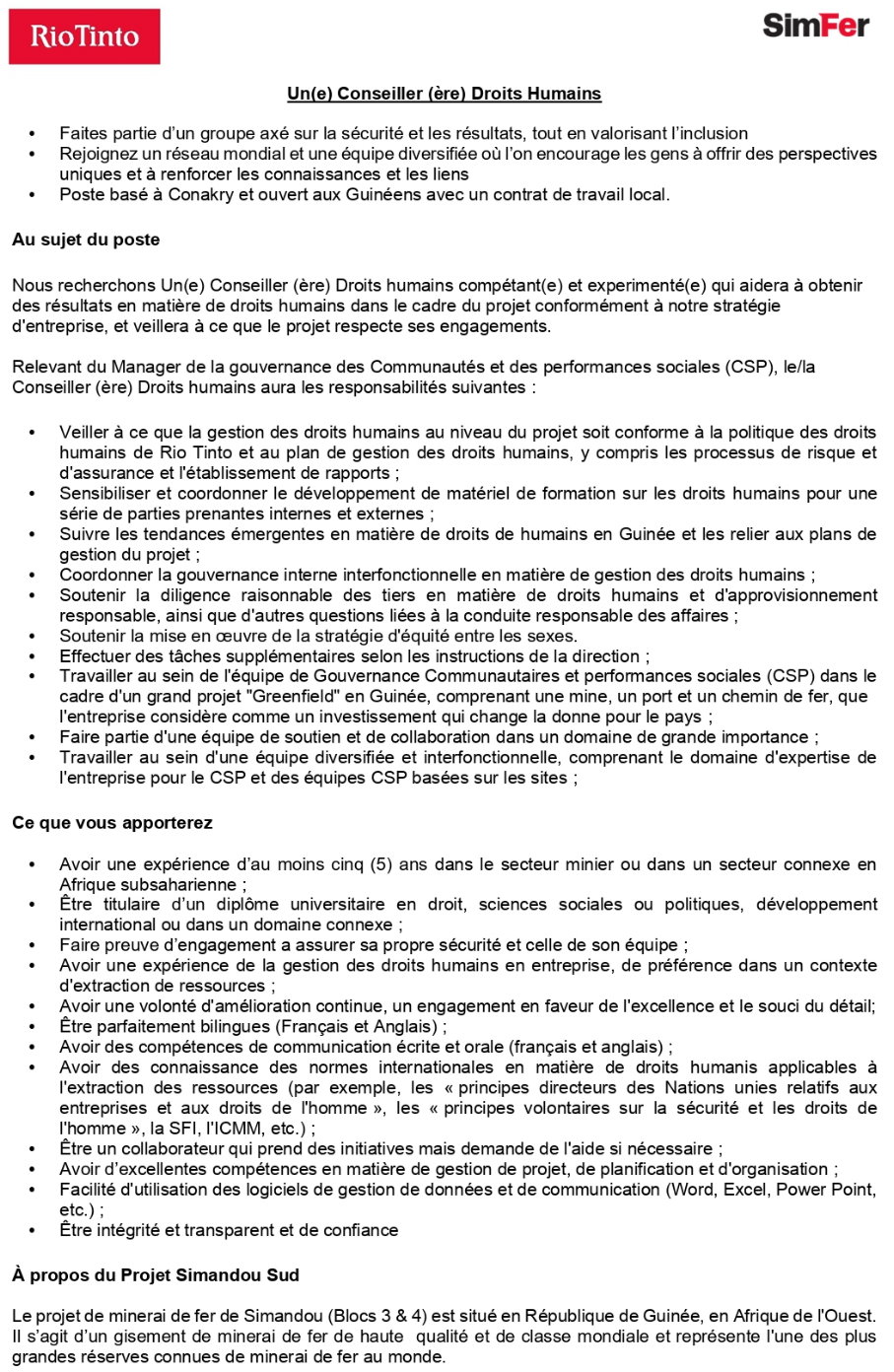 Un(e) Conseiller (ère) Droits Humains | Page 1