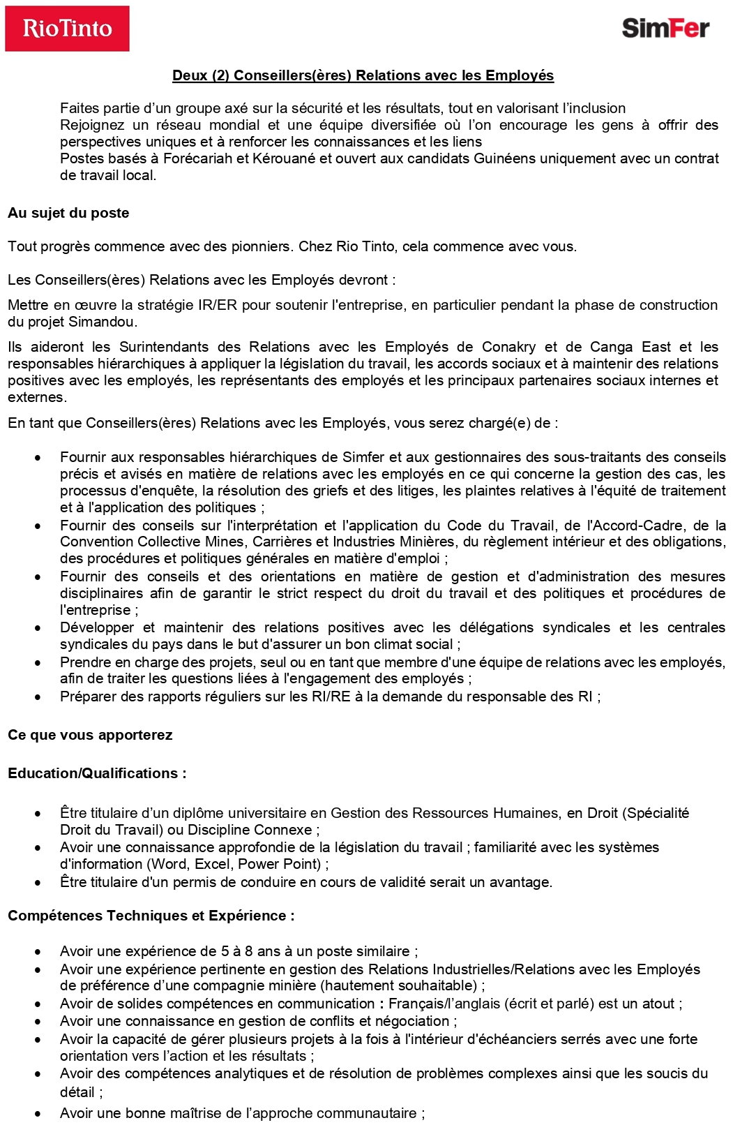 Deux (2) Conseillers(ères) Relations avec les Employés | p 1