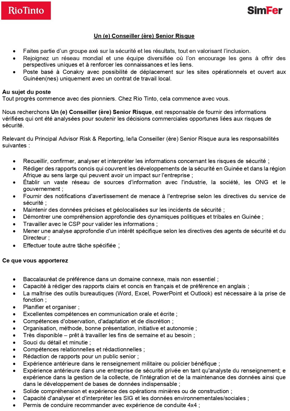 Un (e) Conseiller (ère) Senior Risque | Page 1