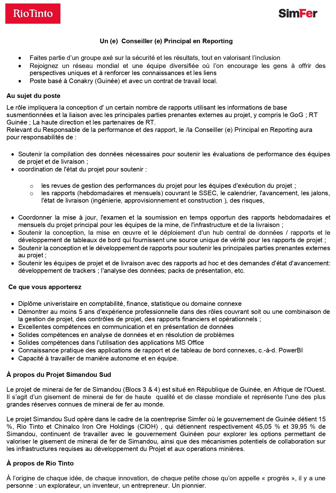 Un (e) Conseiller (e) Principal en Reporting | Page 1