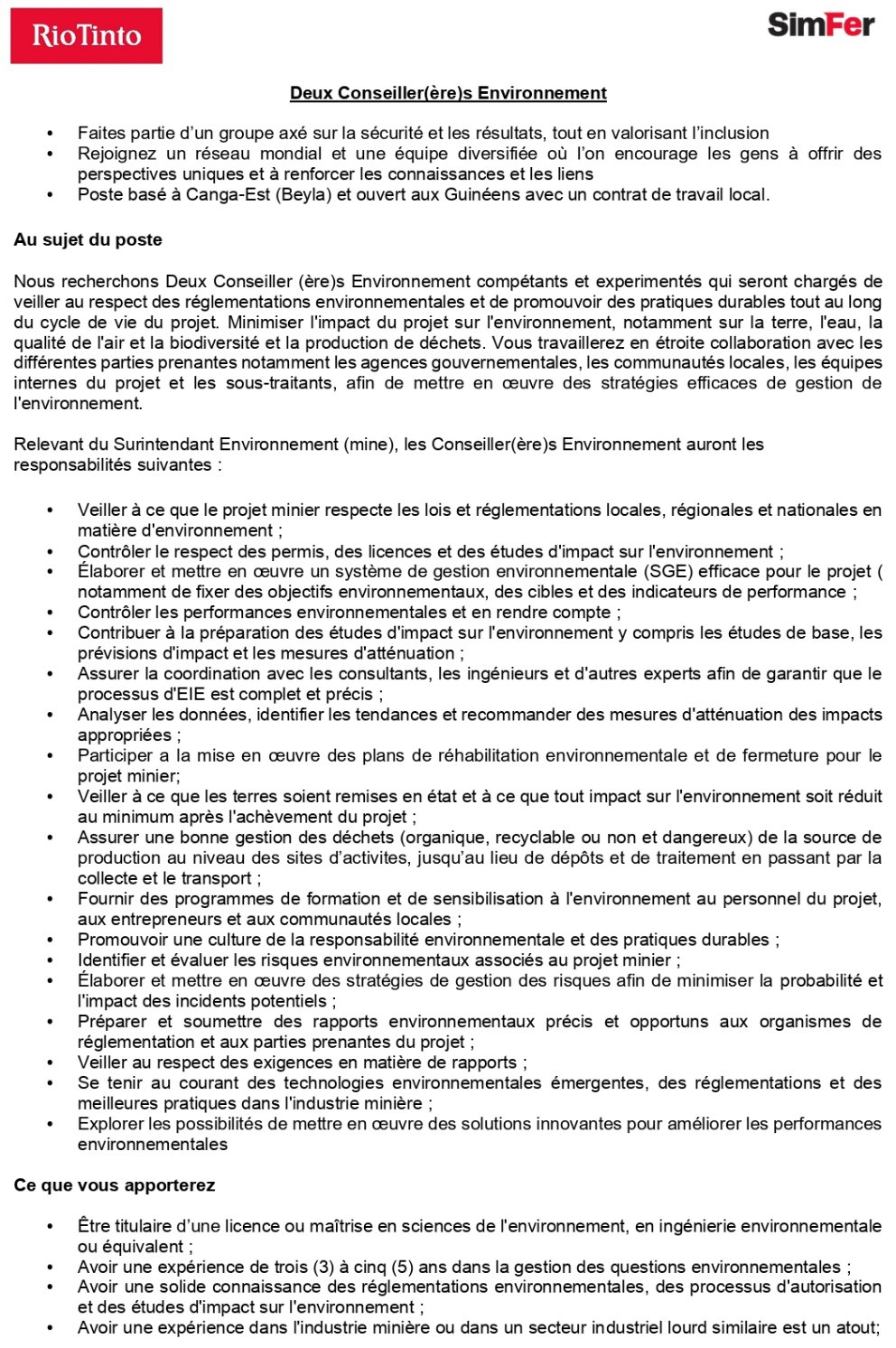 Deux Conseiller(ère)s Environnement | Page 1