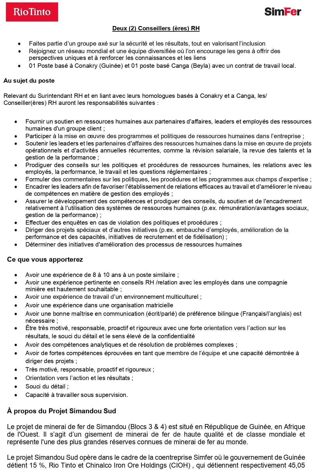 Deux (2) Conseillers (ères) RH | Page 1