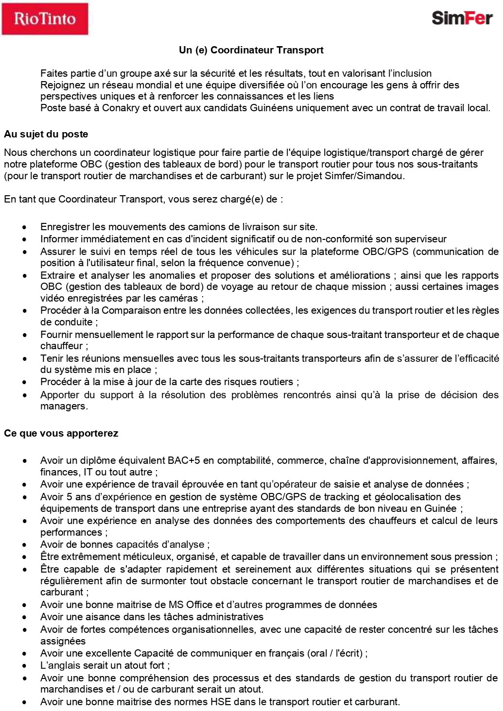 Un (e) Coordinateur Transport | page 1