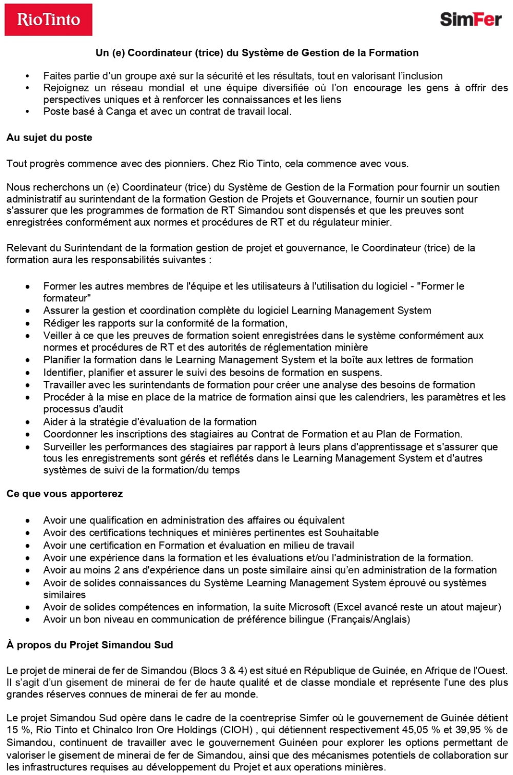 Un (e) Coordinateur (trice) du Système de Gestion de la Formation | Page 1