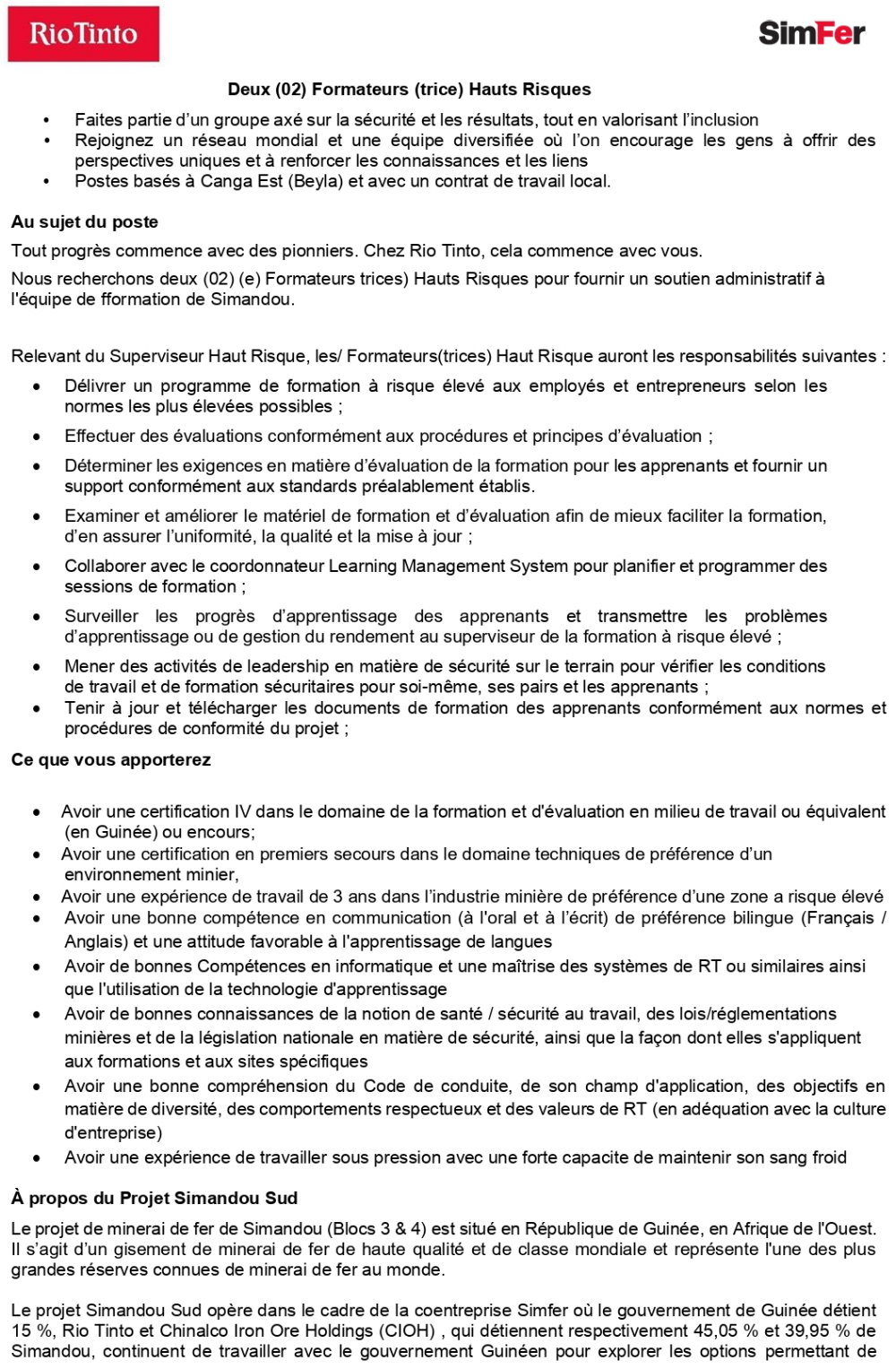 Recrutement De Deux (02) Formateurs (trice) Hauts Risques | Page 1
