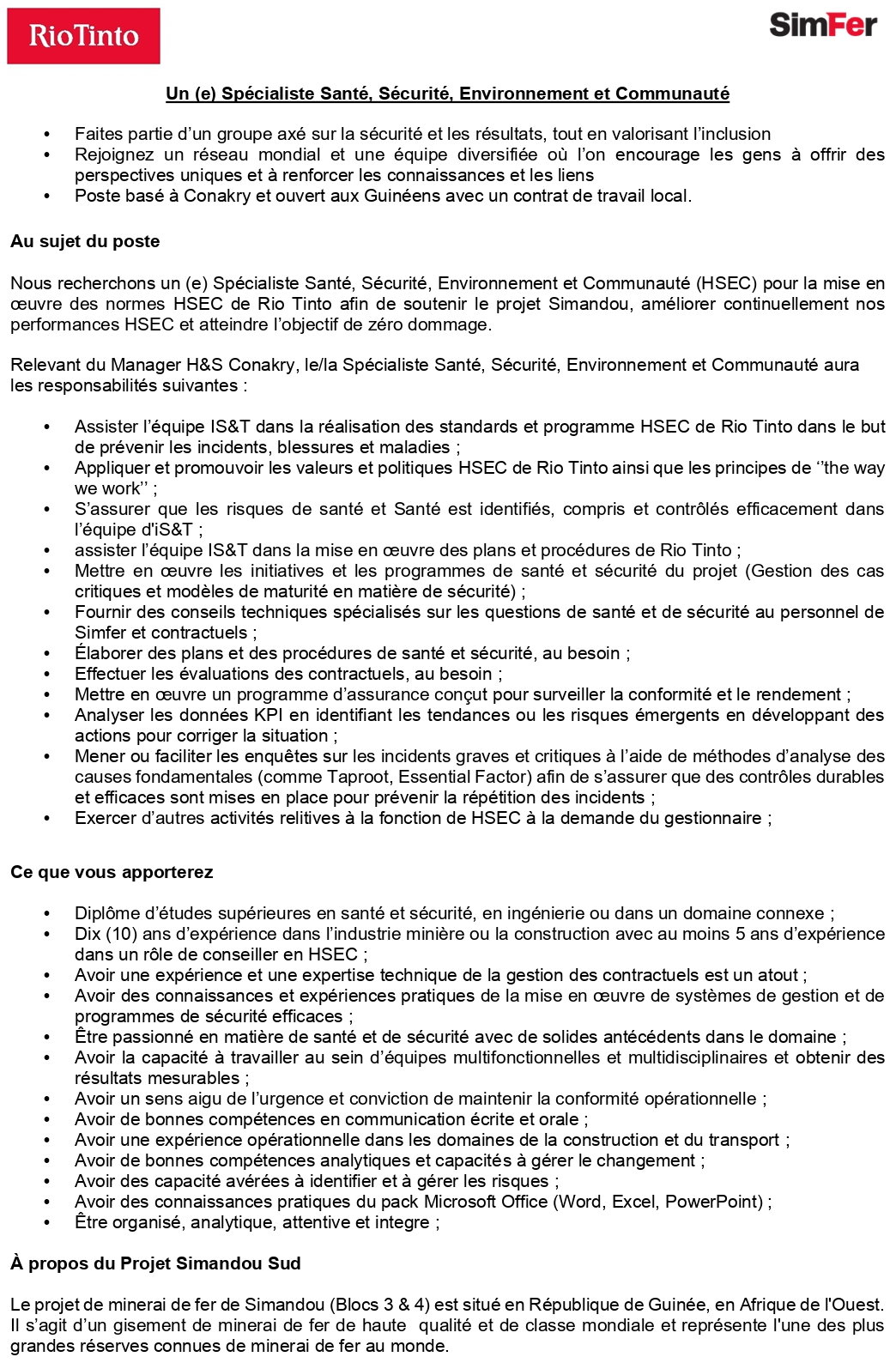 Un (e) Spécialiste Santé, Sécurité, Environnement et Communauté | Page 1