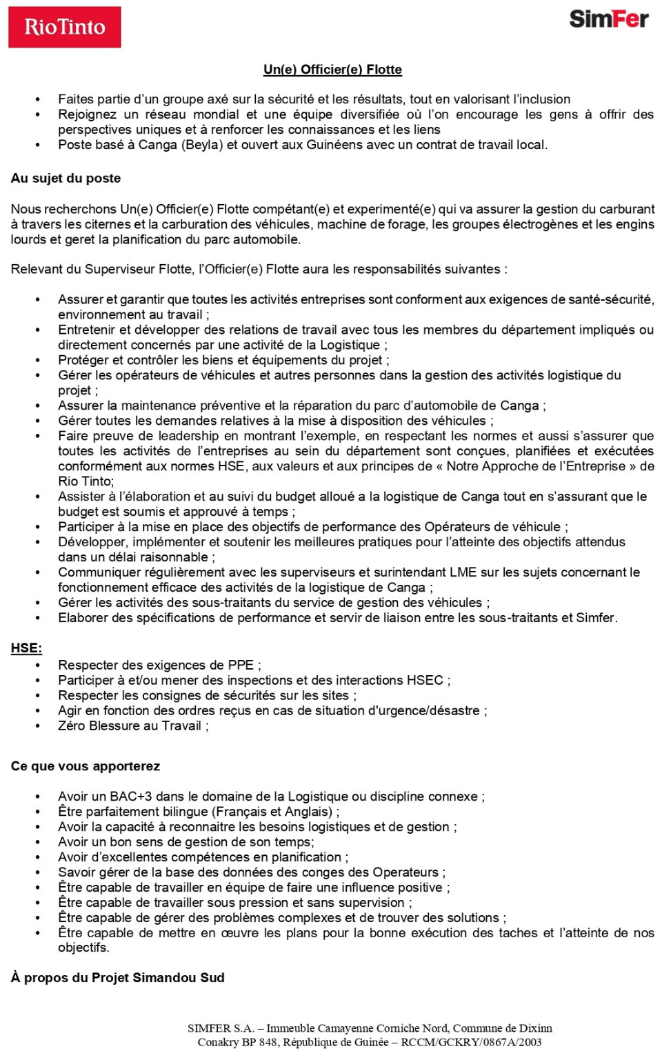 Avis de recrutement d'Un(e) Officier(e) Flotte | Page 1