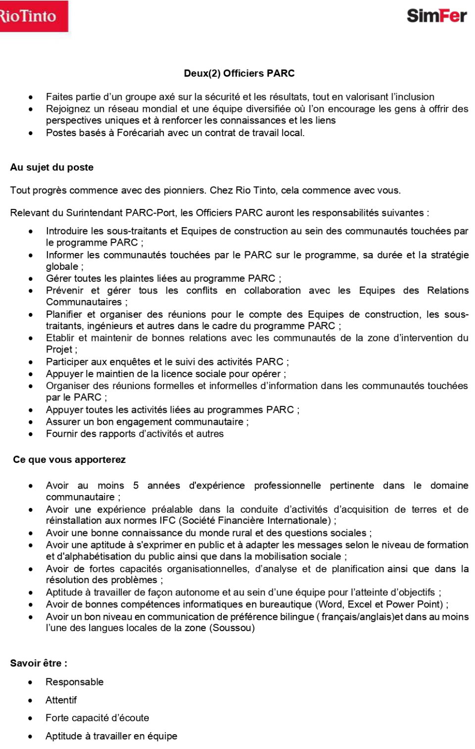 Deux(2) Officiers PARC | Page 1