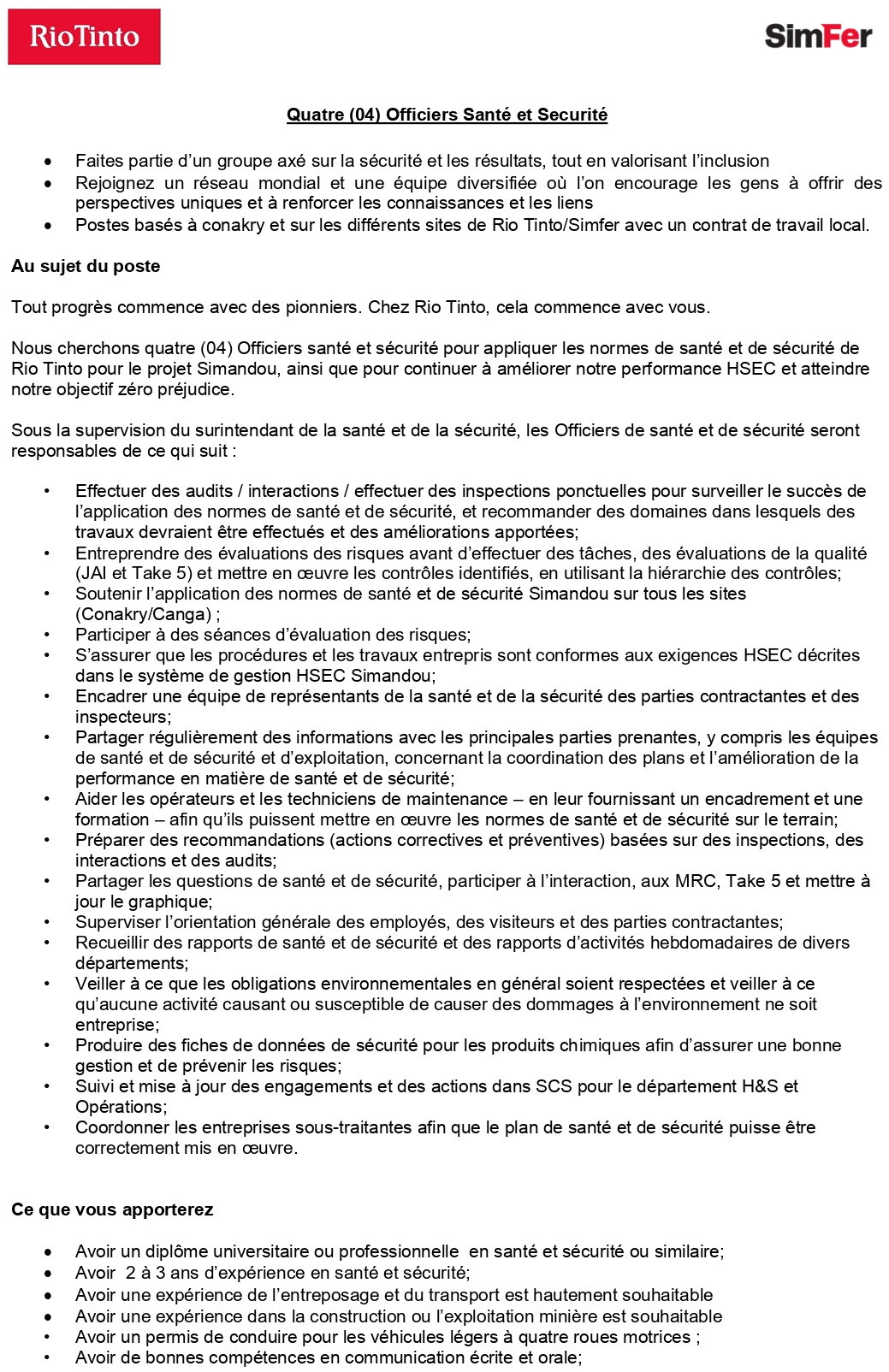 Quatre (04) Officiers Santé et Securité | p 1