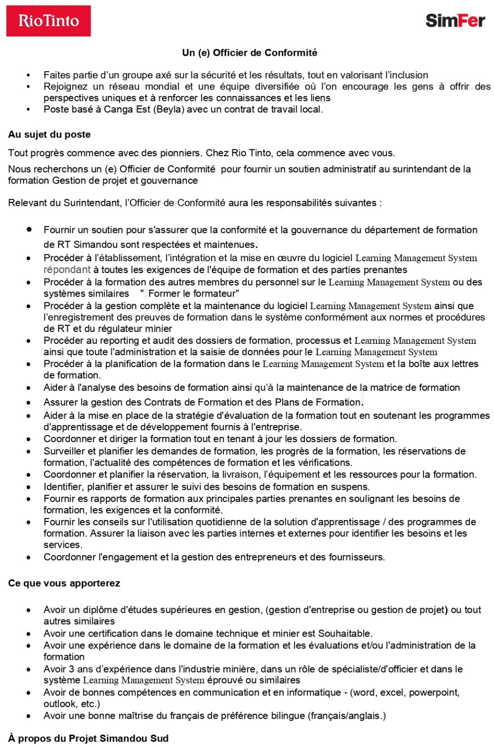 Recrutement D'Un (e) Officier de Conformité | page 1