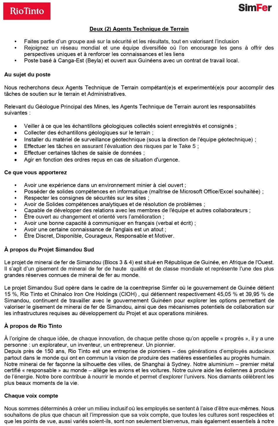 Avis de recrutement de Deux (2) Agents Technique de Terrain | Page 1