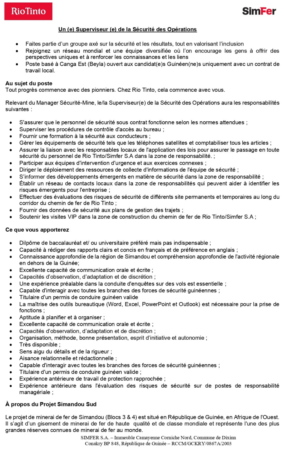 Un (e) Superviseur (e) de la Sécurité des Opérations | Page 1
