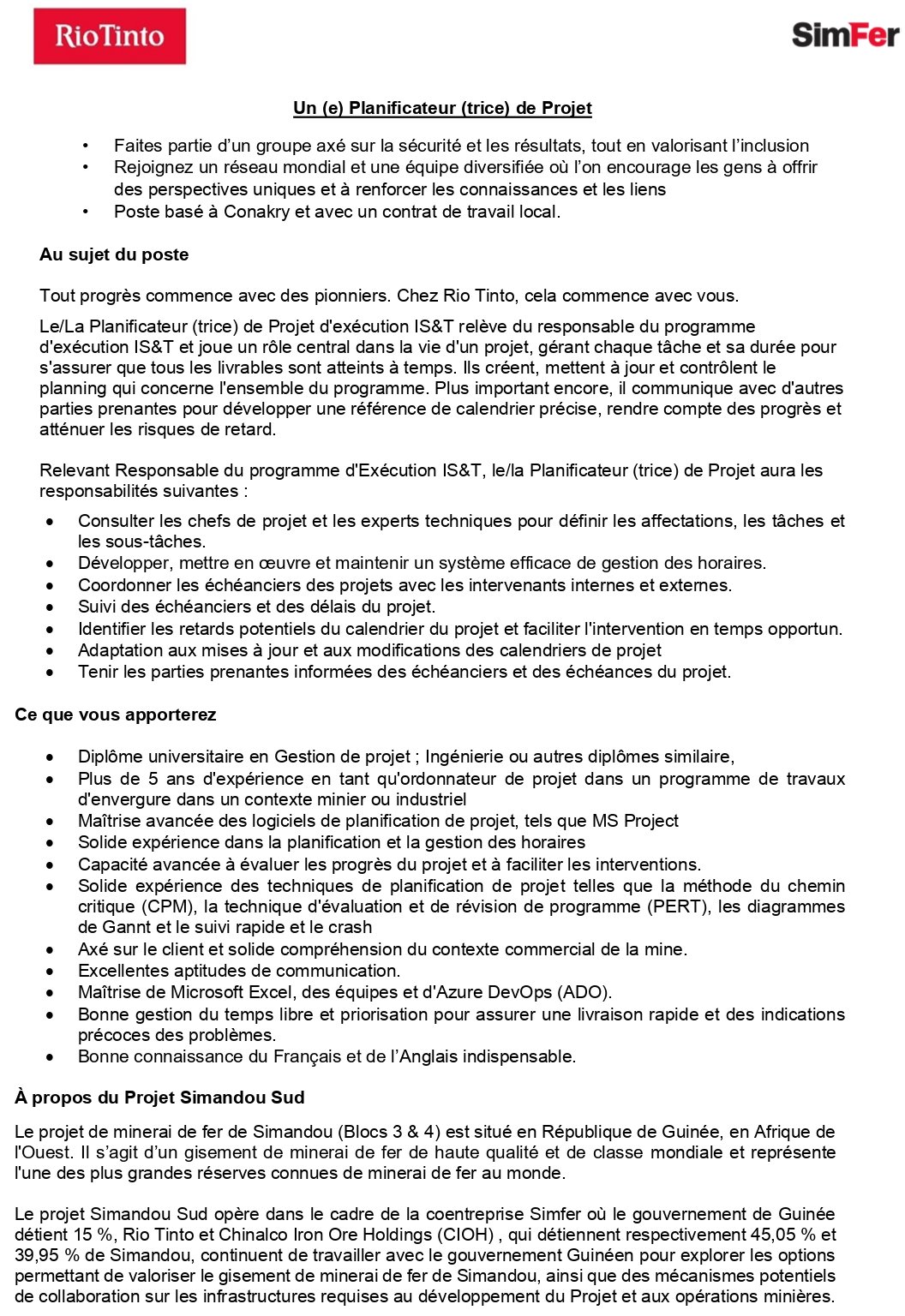 Un (e) Planificateur (trice) de Projet | Page 1