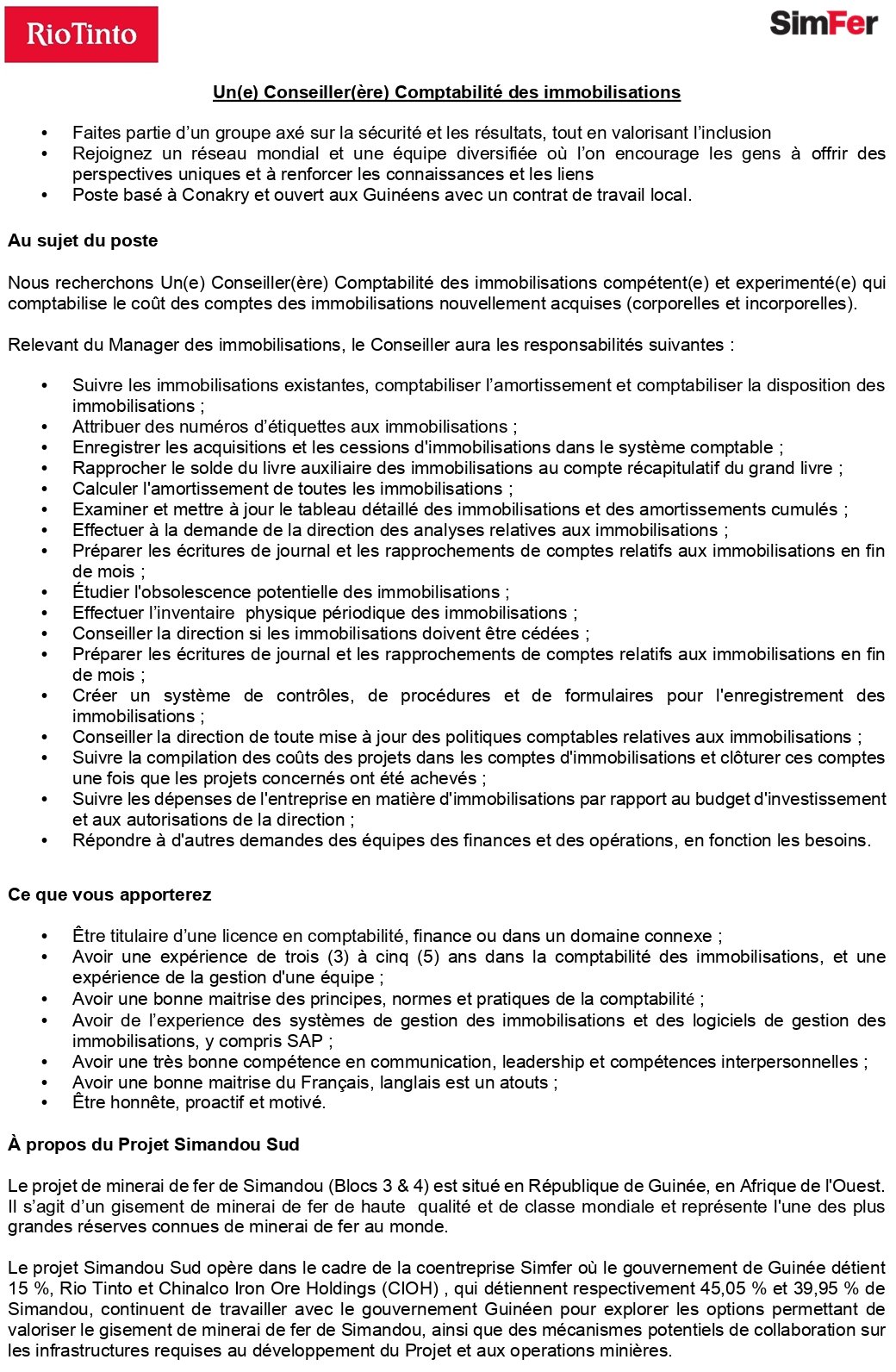 Un(e) Conseiller(ère) Comptabilité des immobilisations | Page 1