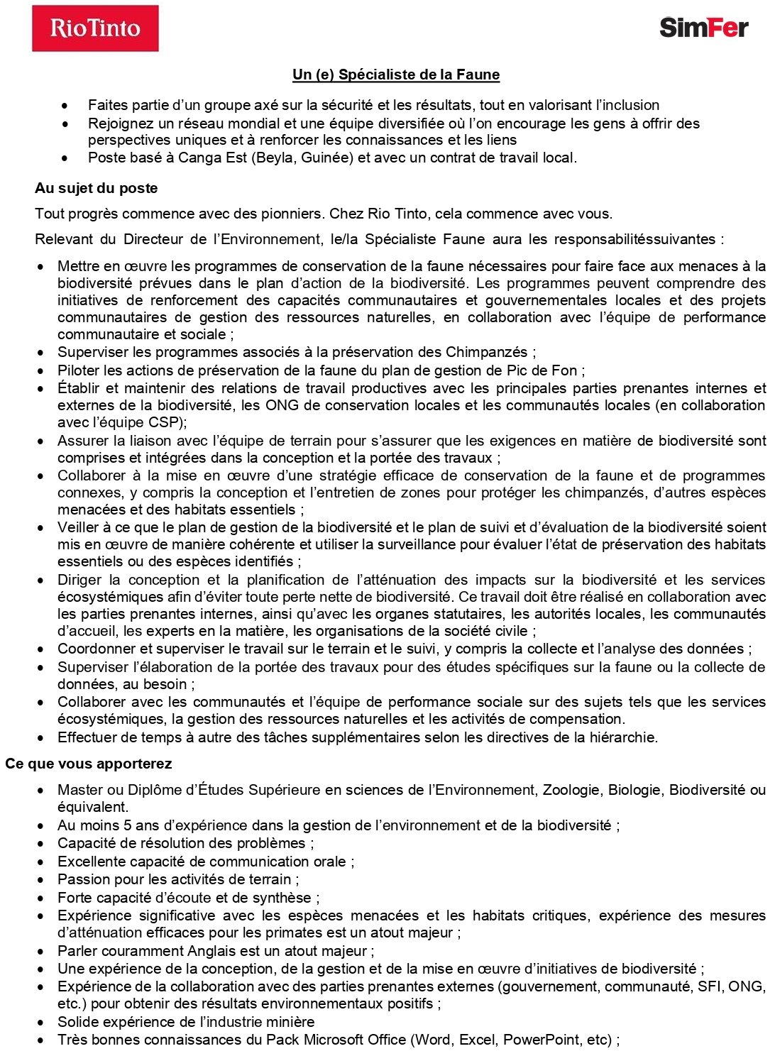 Un (e) Spécialiste de la Faune | Page 1