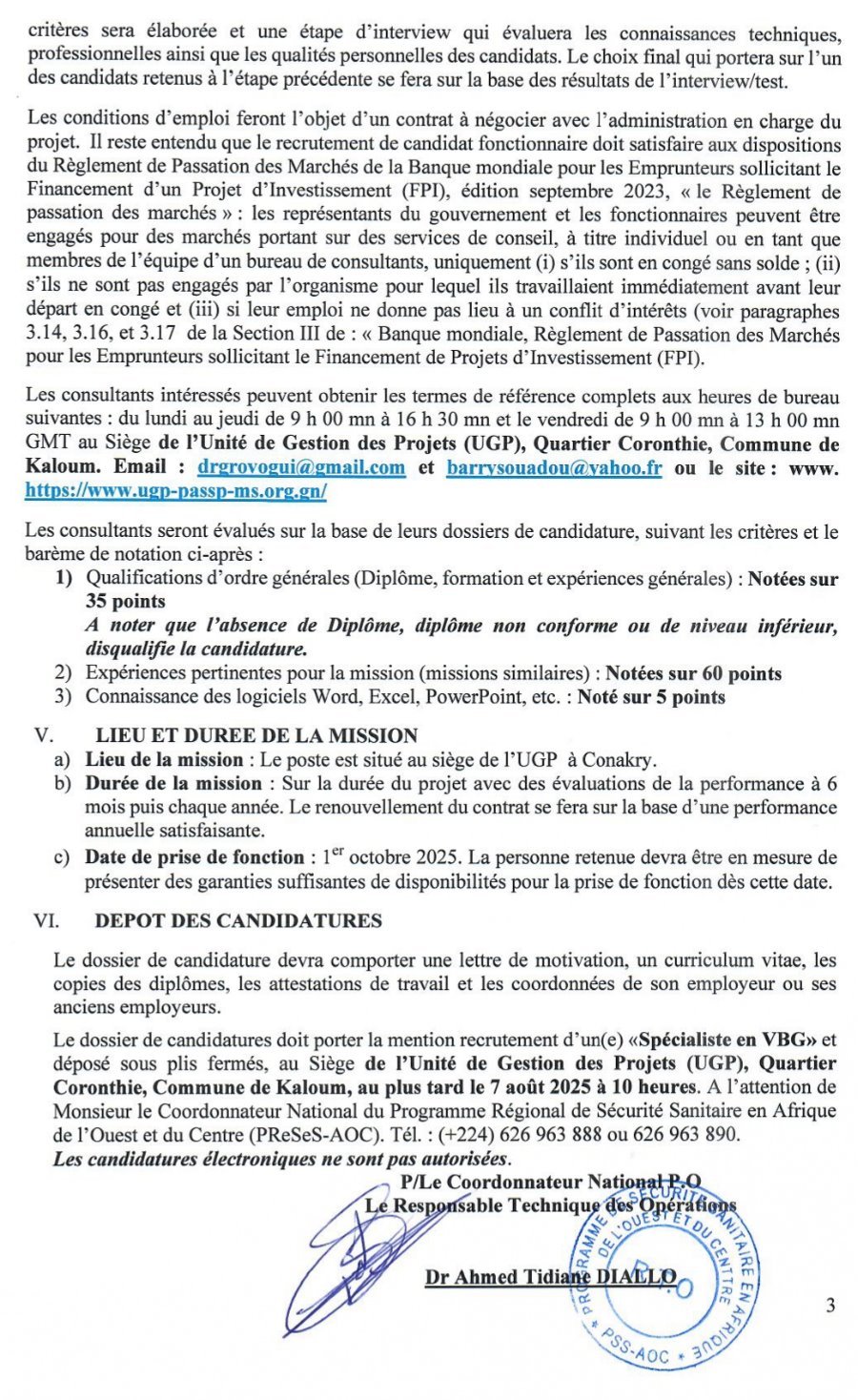 APPEL A CANDIDATURE POUR LE RECRUTEMENT D’UN (E) SPÉCIALISTE CHARGÉ (E) DE LA LUTTE CONTRE LES VIOLENCES BASÉES SUR LE GENRE, EXPLOITATION, ABUS SEXUEL ET HARCÈLEMENT SEXUEL (VBG/EAS/HS) | Page 3