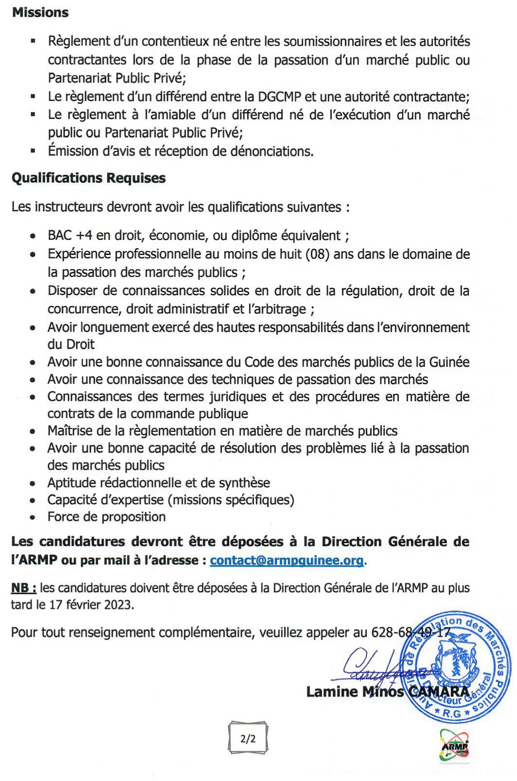 Avis d'appel d'offres pour marchés publics et Partenariat Public privé (PPP) pour la gestion des contentieux et des litiges au niveau de Comité de Règlement des Différents et des Sanctions (CRDS) | Page 2
