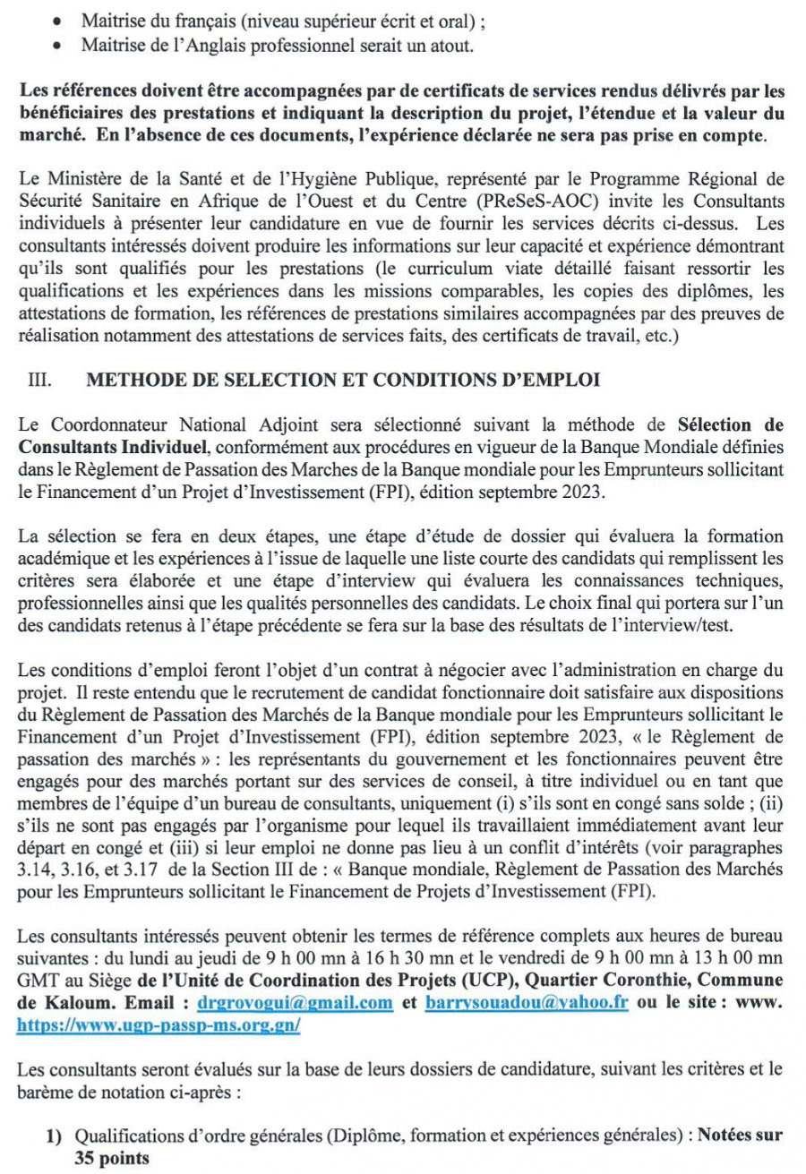 Appel a candidature pour le recrutement d’un (e) coordonnateur (trice) adjoint (e) | Page 4